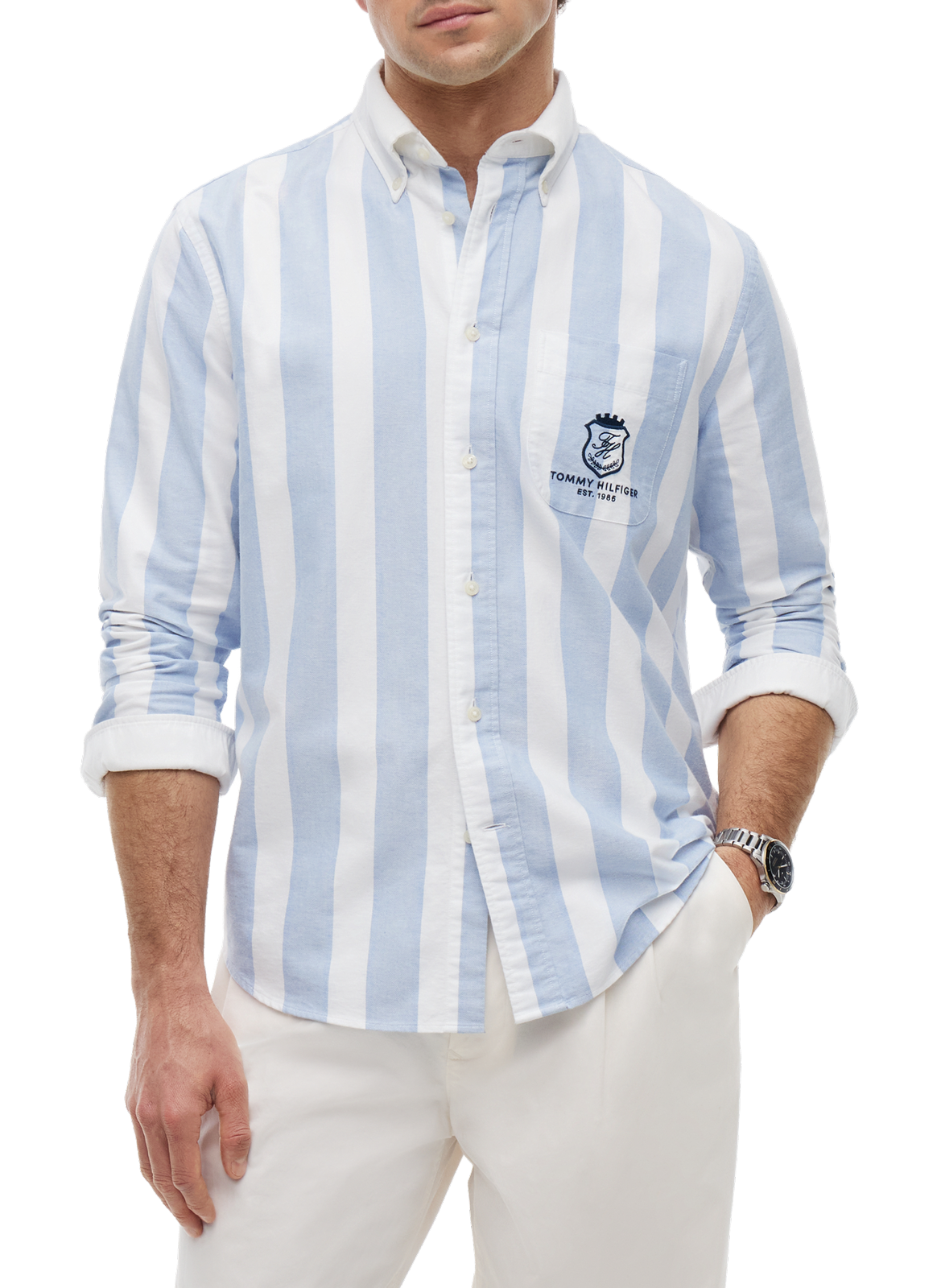 Chemise droite Oxford à logo en coton TOMMY HILFIGER Bleu