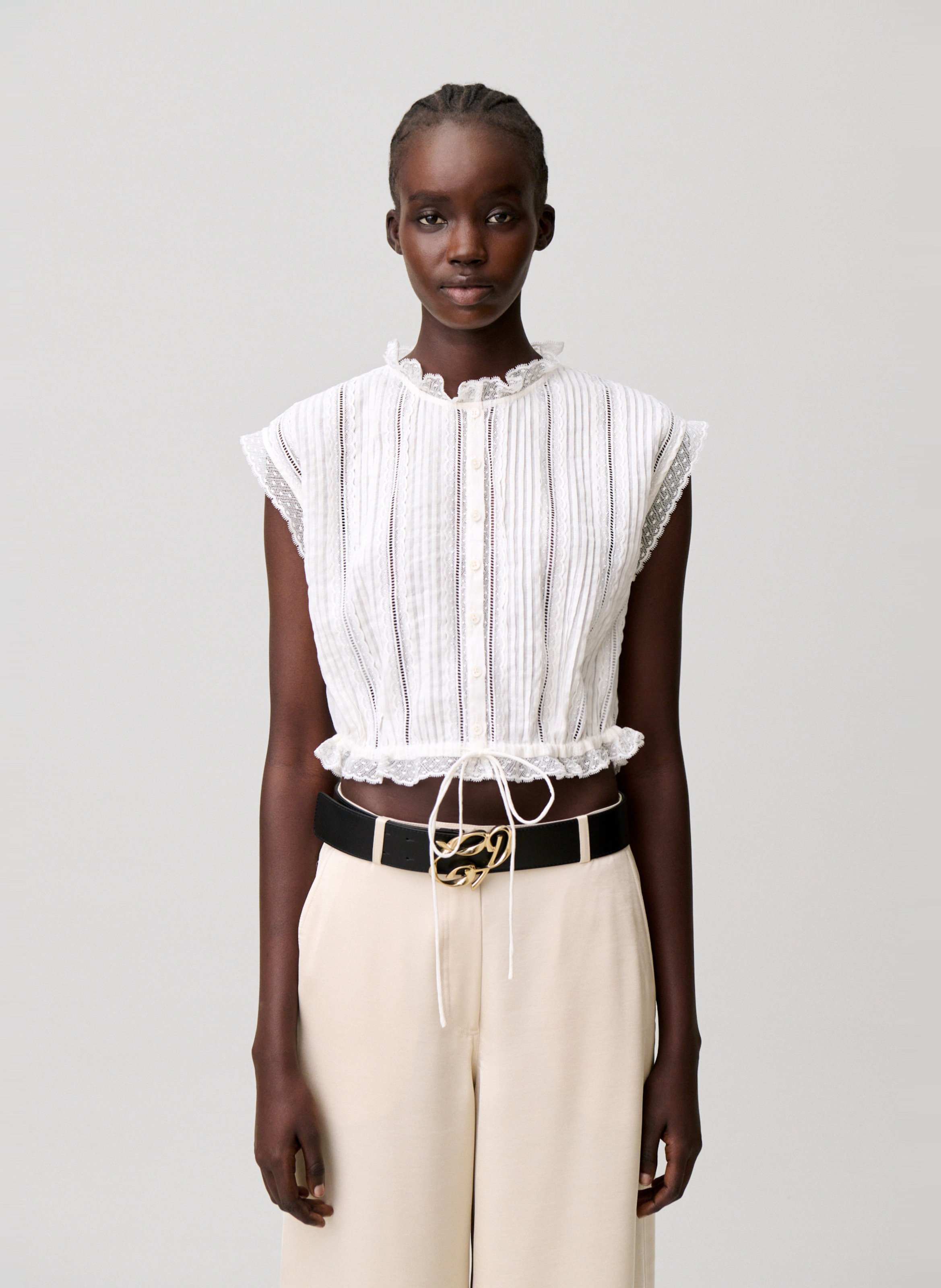 Top court boutonné en dentelle CLAUDIE PIERLOT Beige