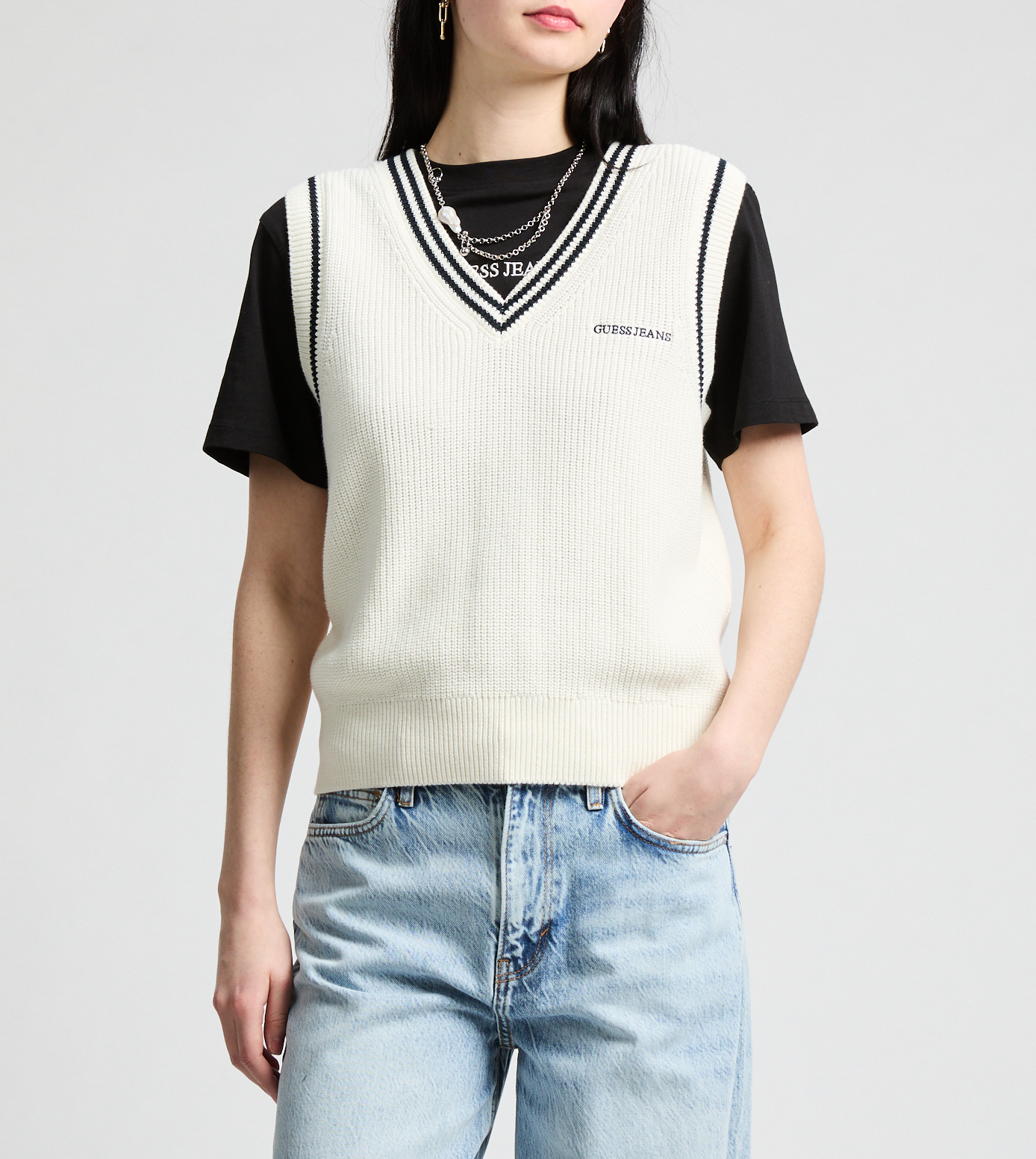 Pull sans manches en coton GUESS Beige