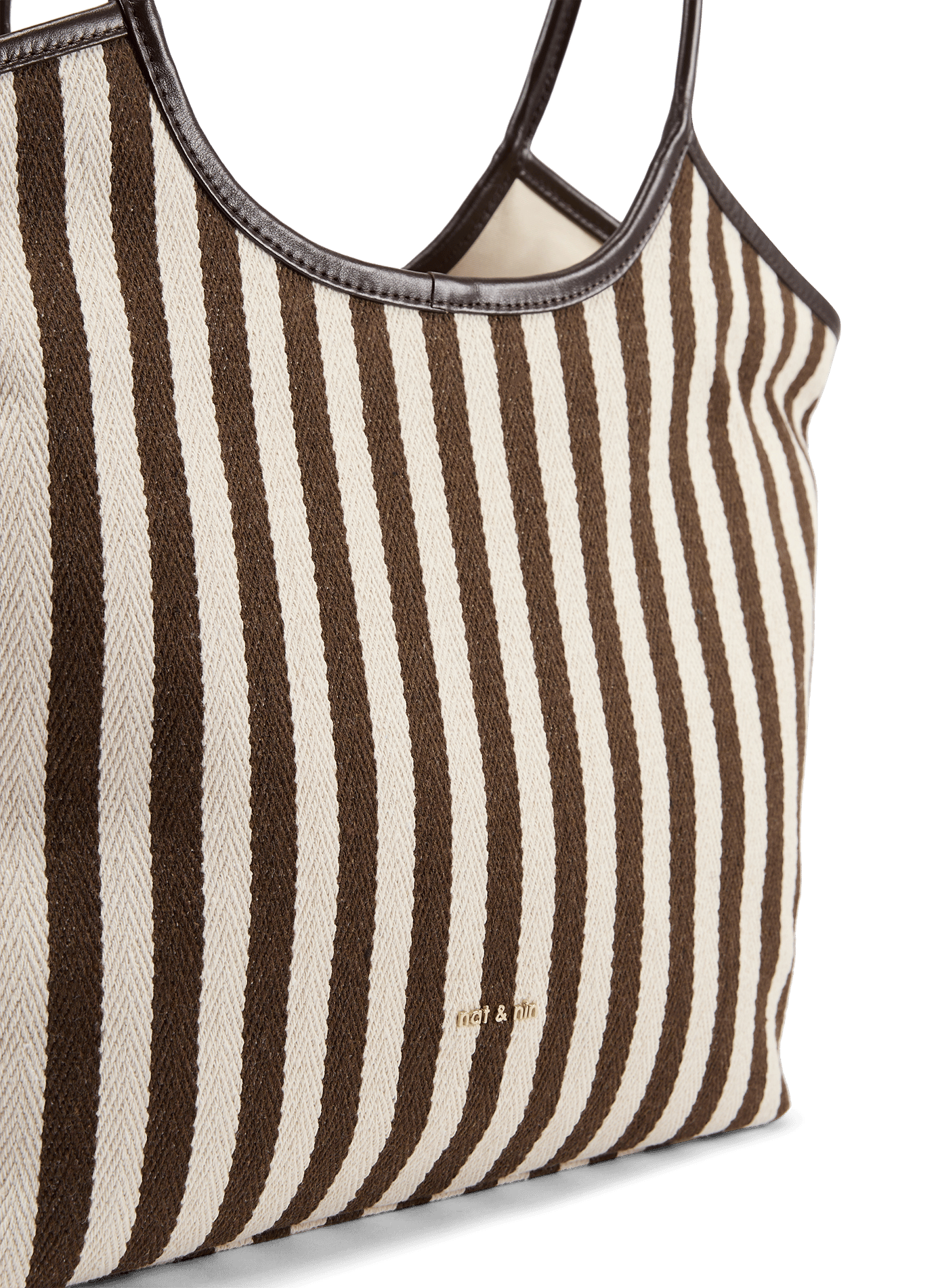 Sac cabas Milan rayé en coton et cuir suédé NAT & NIN Marron