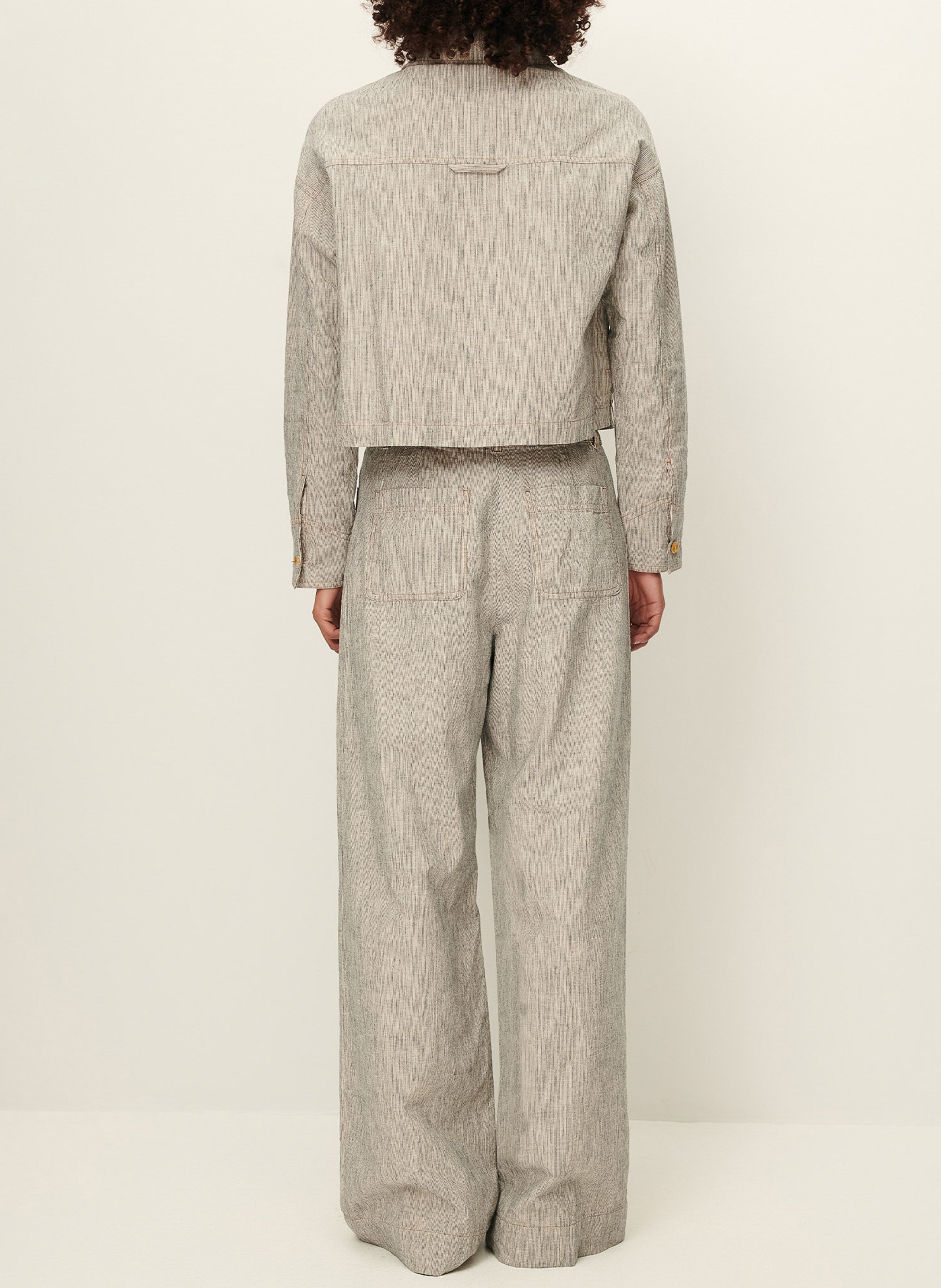 Pantalon large taille haute en lin et coton mélangé manhatti SESSUN Gris