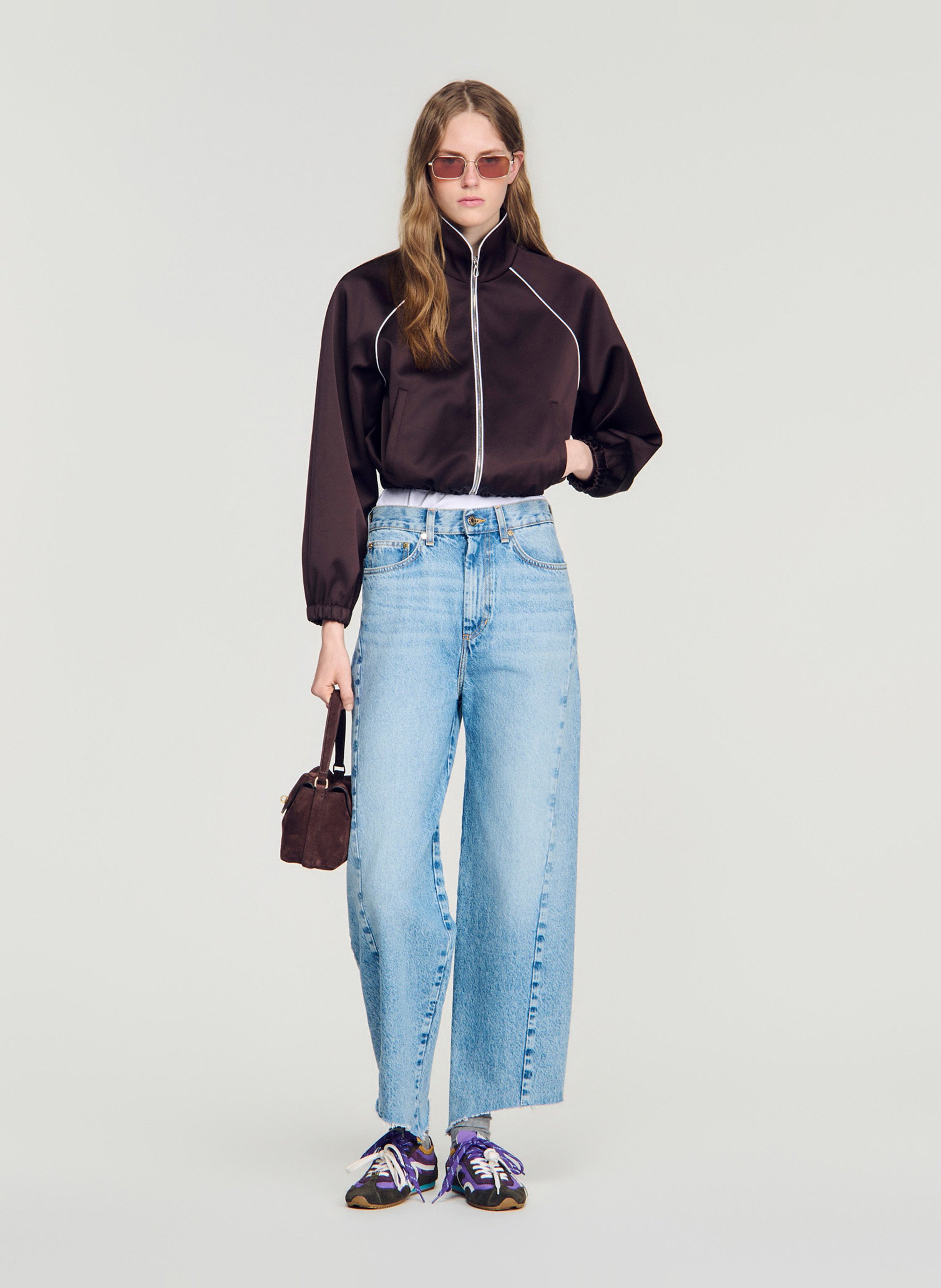 Blouson zippé uni col montant SANDRO Marron