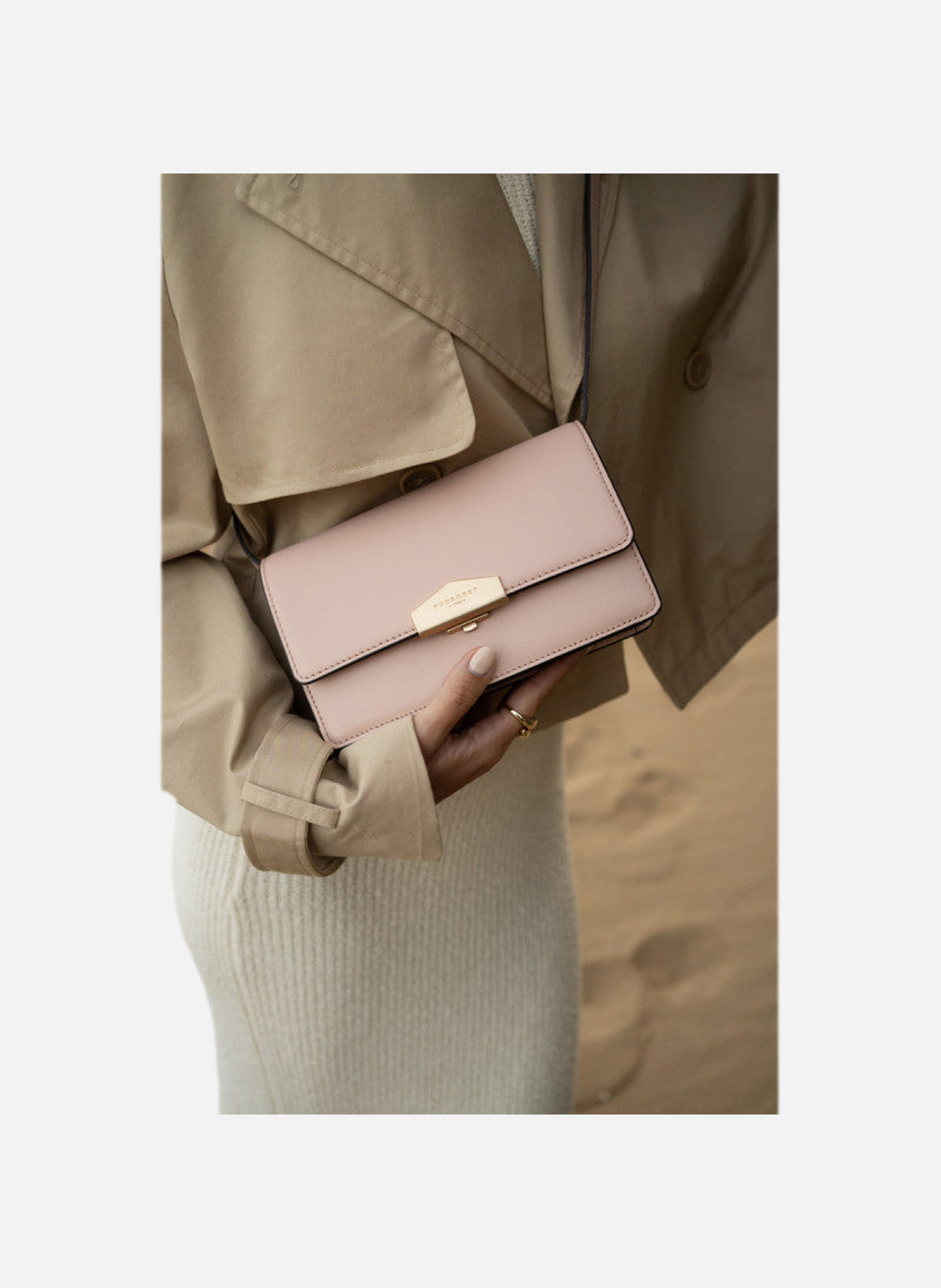 Anjou | sac porté épaule pm en cuir lisse | Rose POURCHET Femme