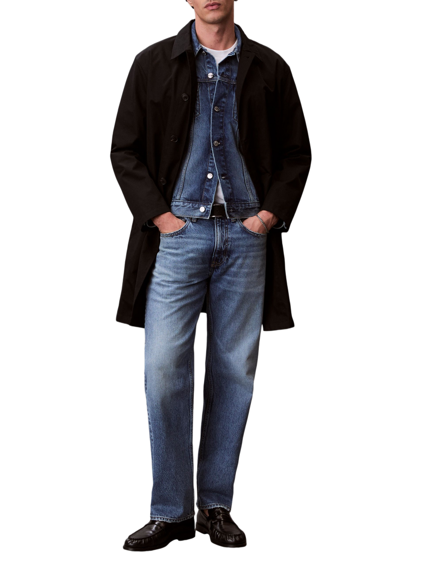 Jean droit délavé en coton CALVIN KLEIN Bleu