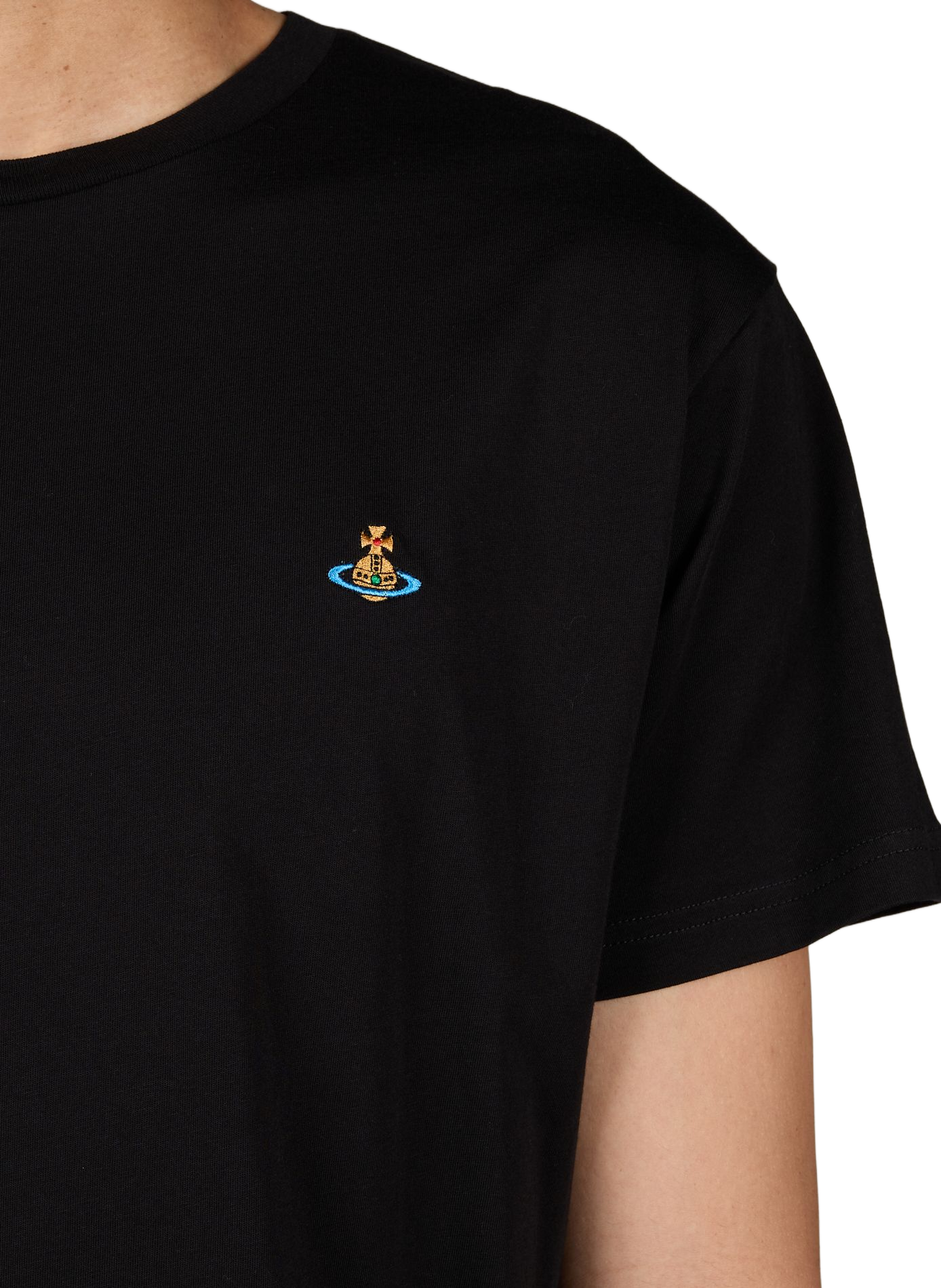 Short-sleeved cotton T-shirt with embroidered logo VIVIENNE WESTWOOD Black