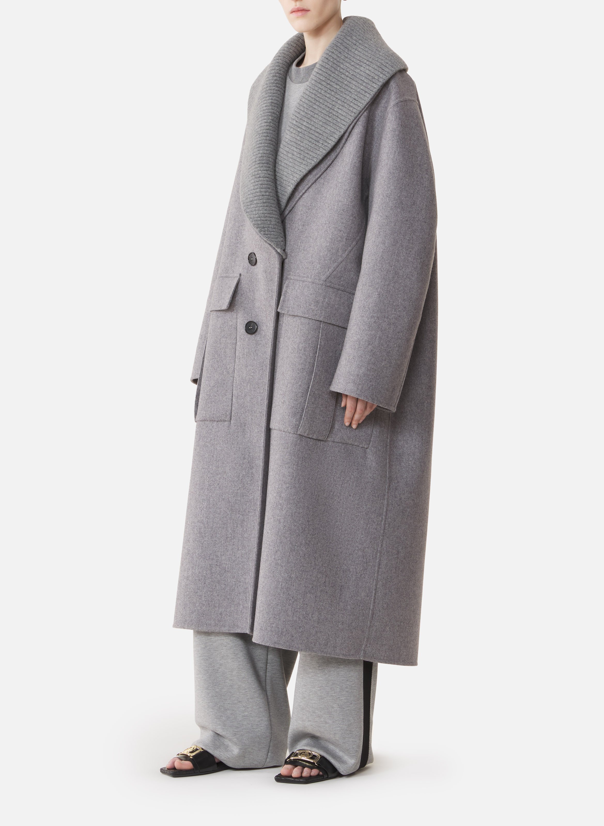 Manteau en laine cachemire double face LANVIN Gris