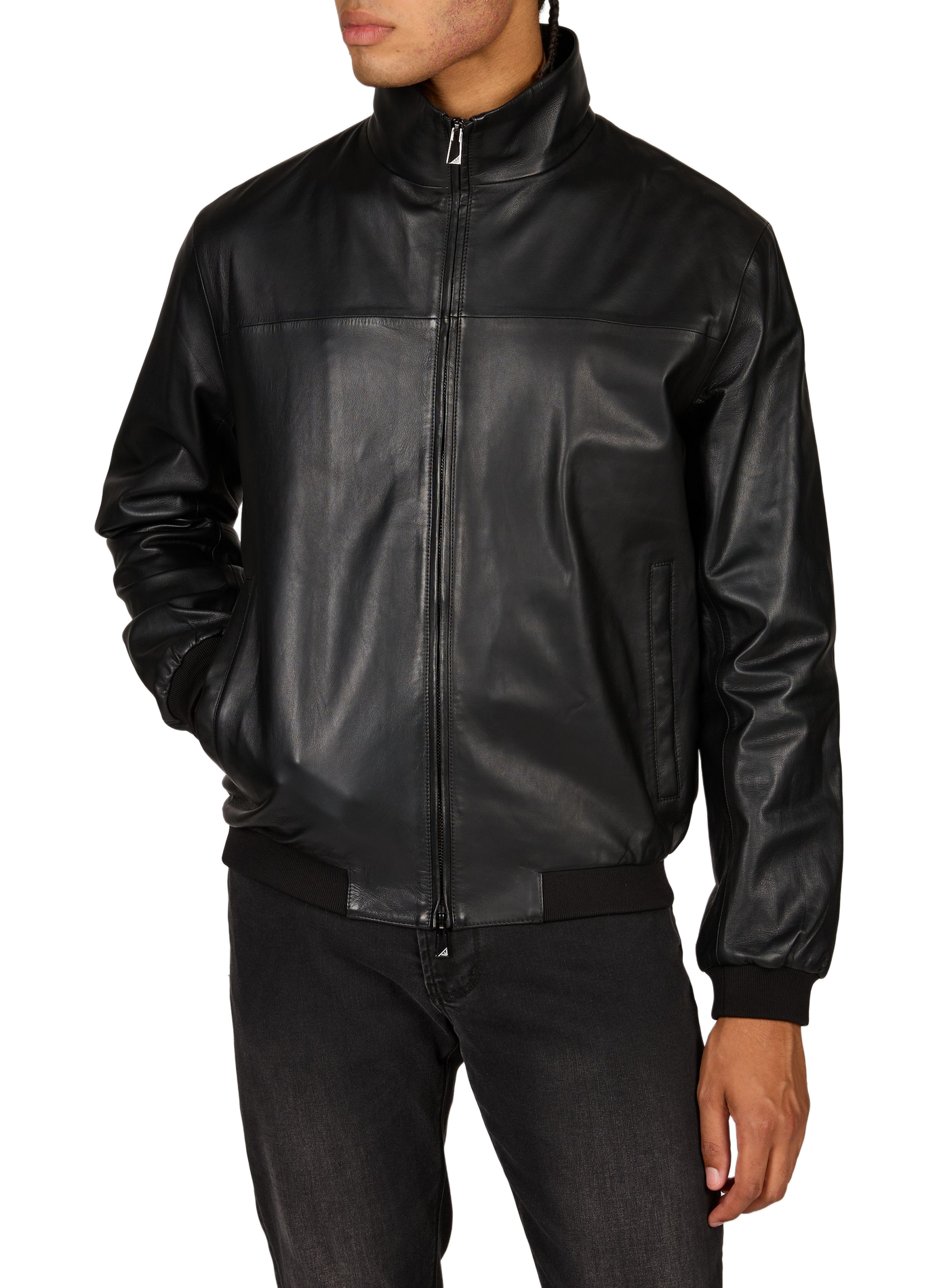 Blouson oversize en cuir EMPORIO ARMANI Noir