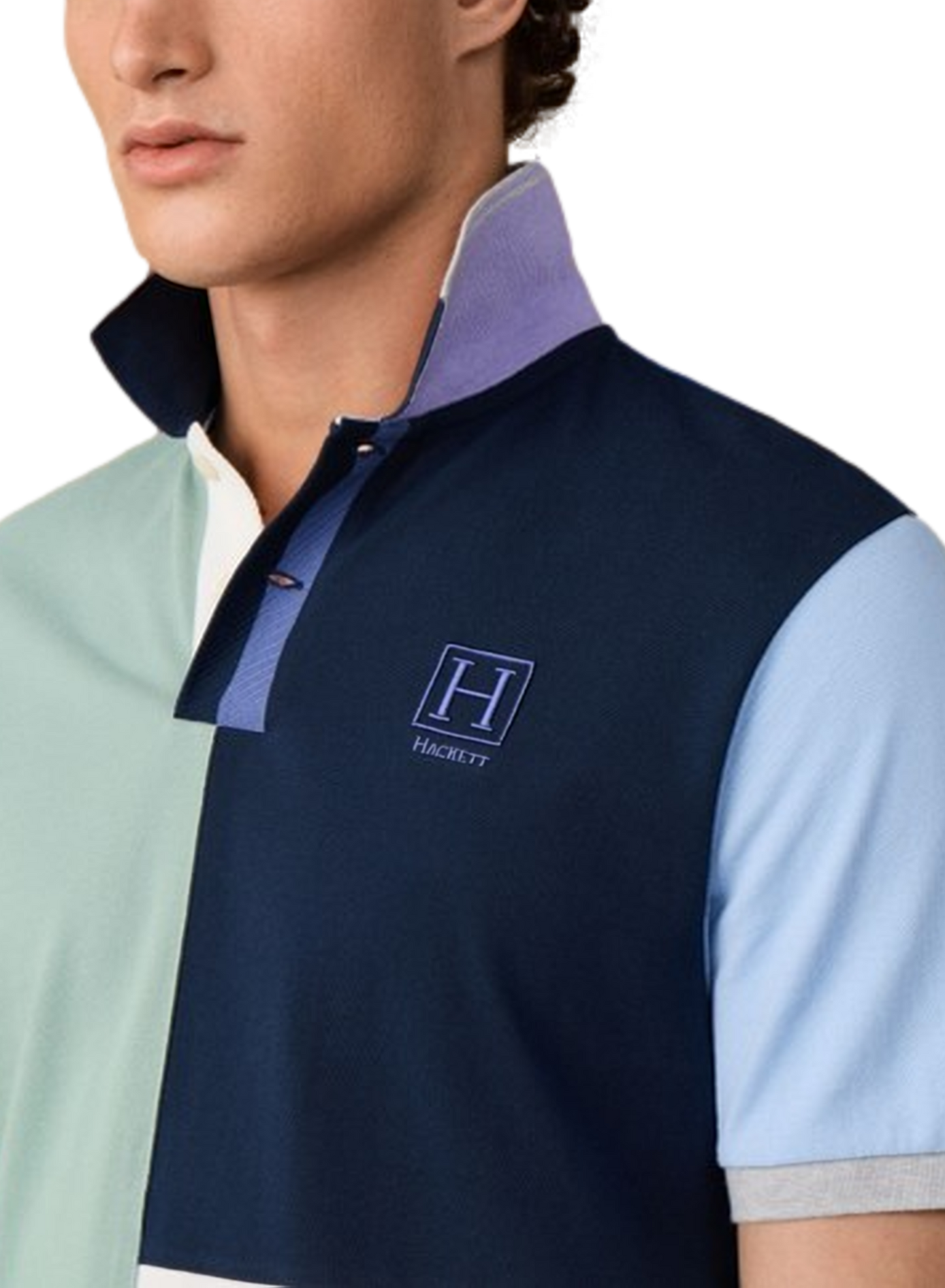 Polo droit à motif en coton HACKETT Bleu