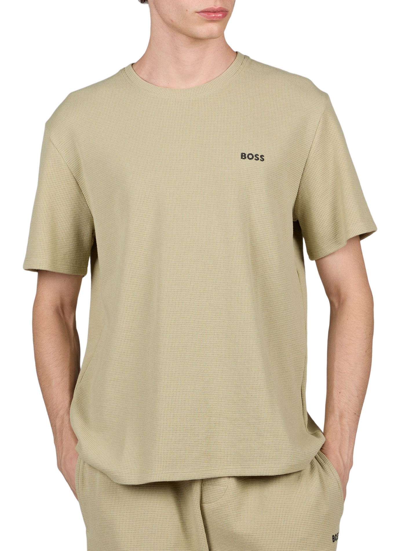 Rundhals-T-Shirt aus gemischter Piqué-Baumwolle BOSS Grun