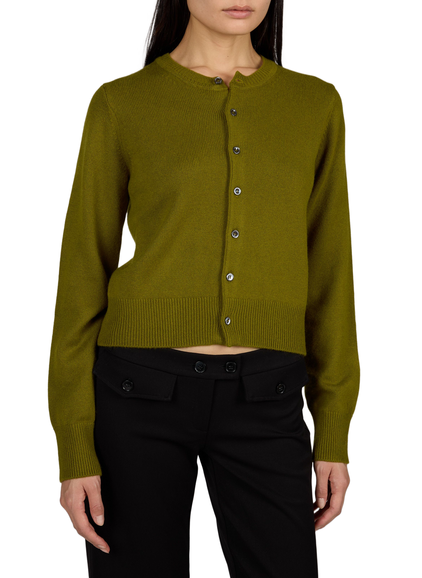Straight round neck buttoned cardigan DUNST Green