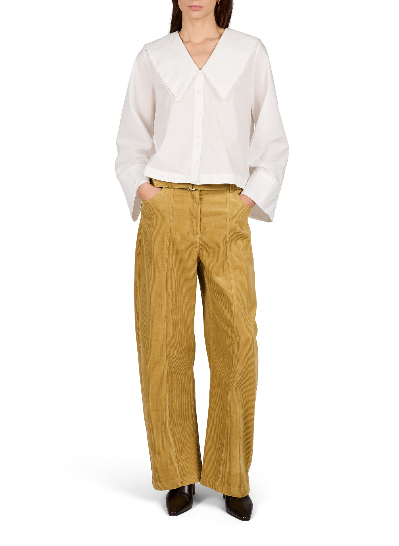 Pantalon velours côtelé en coton OBJECT Marron
