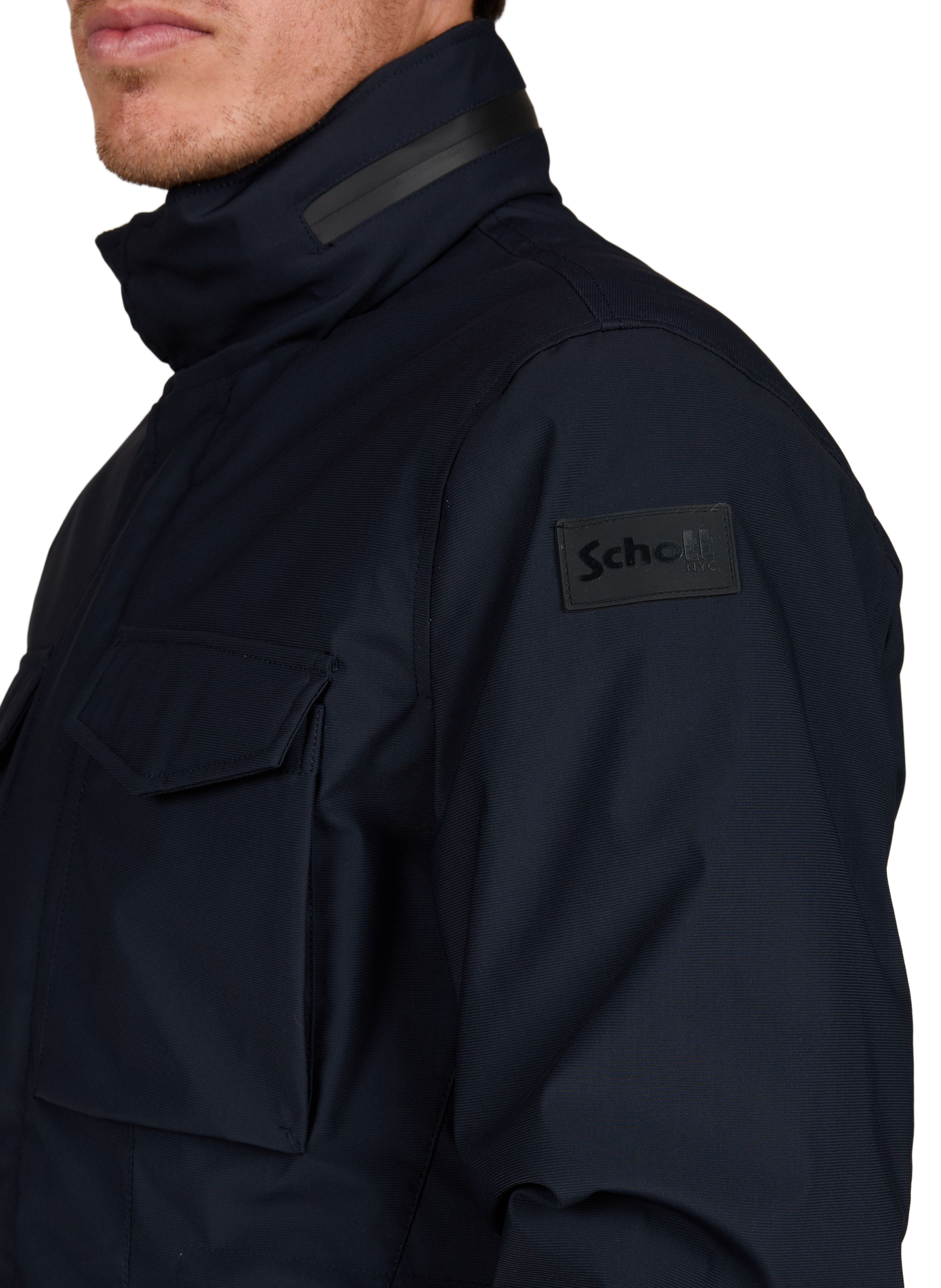 Gerade geschnittene Jacke mit Stehkragen SCHOTT Blau