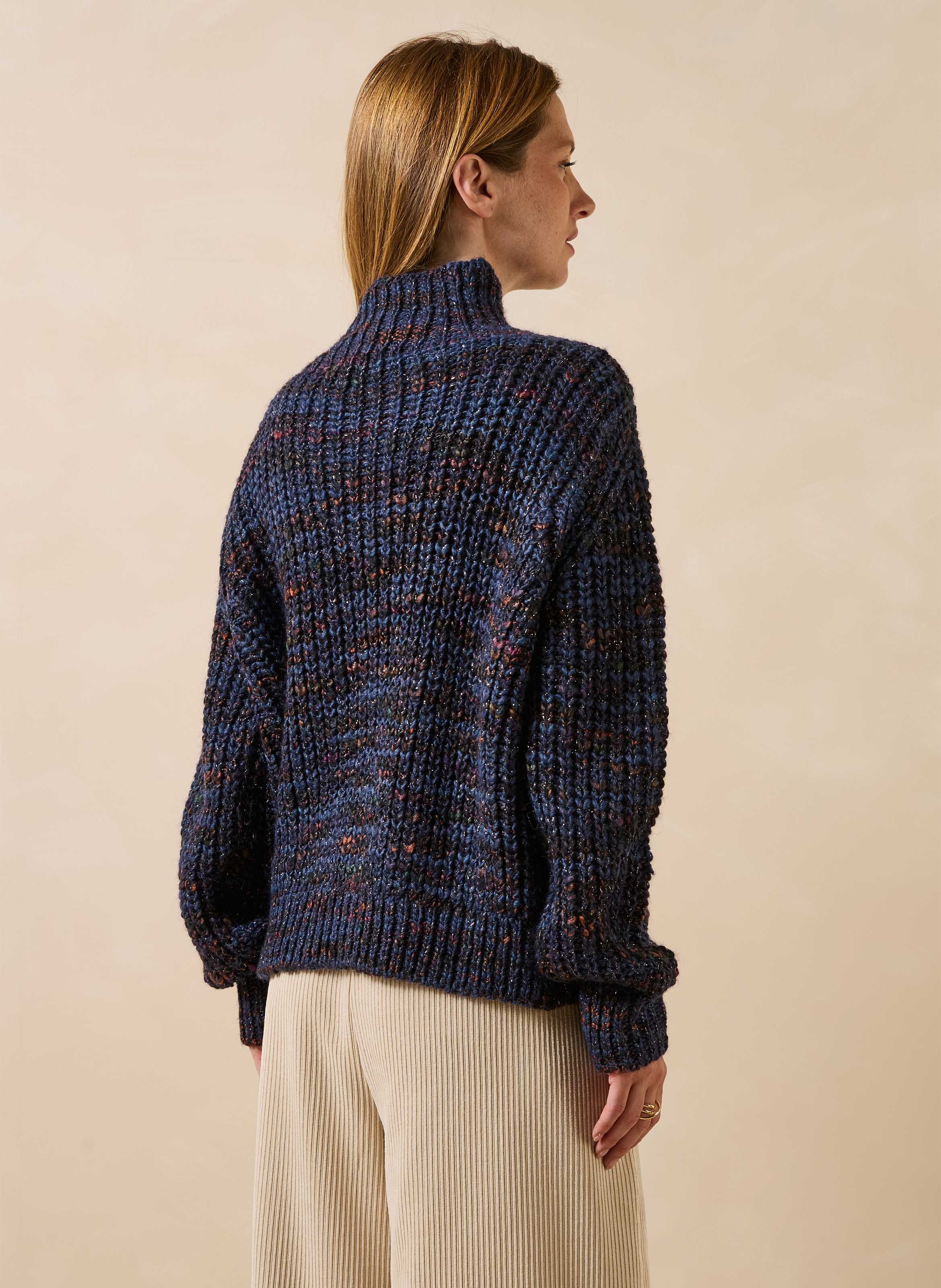 Rechte gebreide coltrui met hoge hals LA FEE MARABOUTEE Blauw