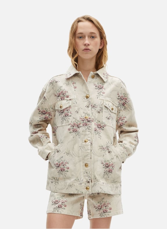 Veste imprimé fleuri en denim Beige by THE KOOPLES THE KOOPLES Veste imprimé fleuri en denim Beige