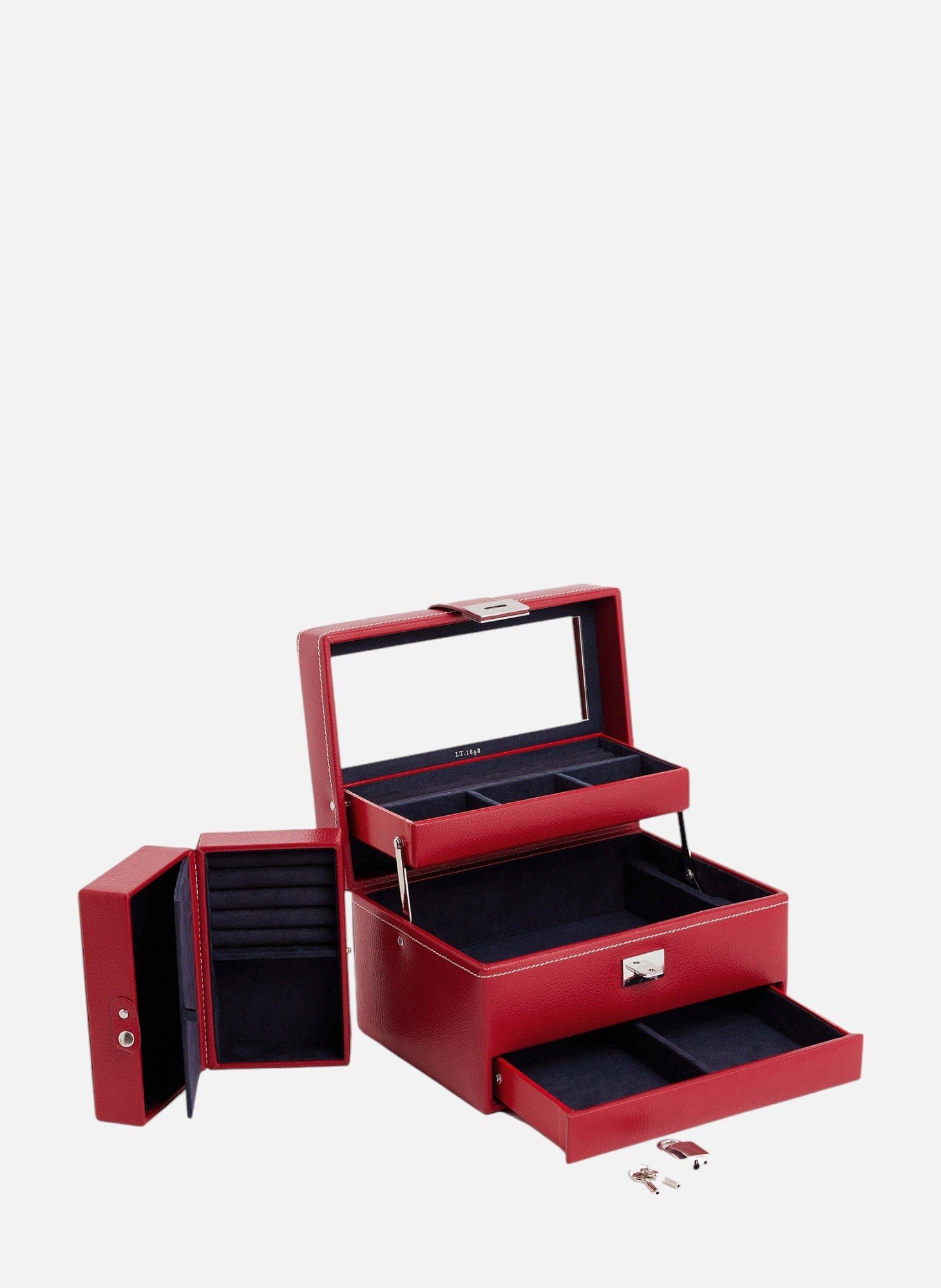 Boite à bijoux moyen modèle ouverture automatique en cuir LE TANNEUR Rouge