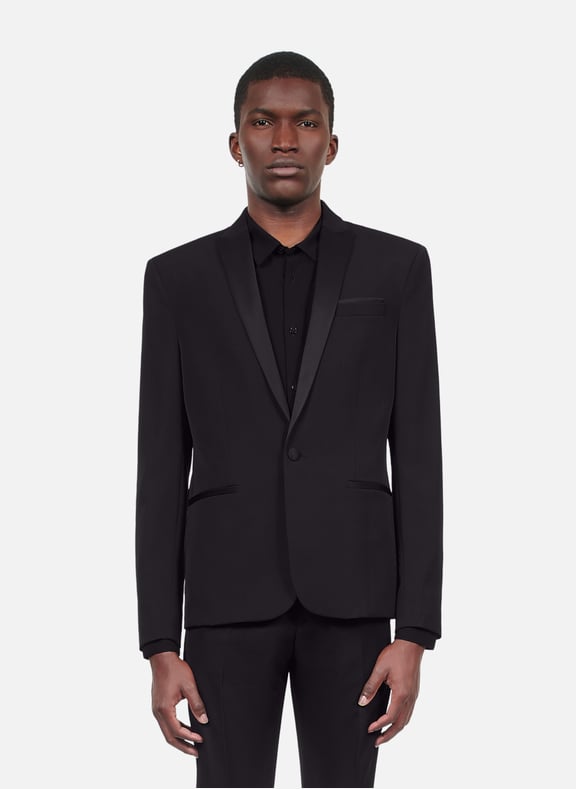Veste de smoking avec détails en satin coupe ajustée Noir by THE KOOPLES THE KOOPLES Veste de smoking avec détails en satin coupe ajustée Noir
