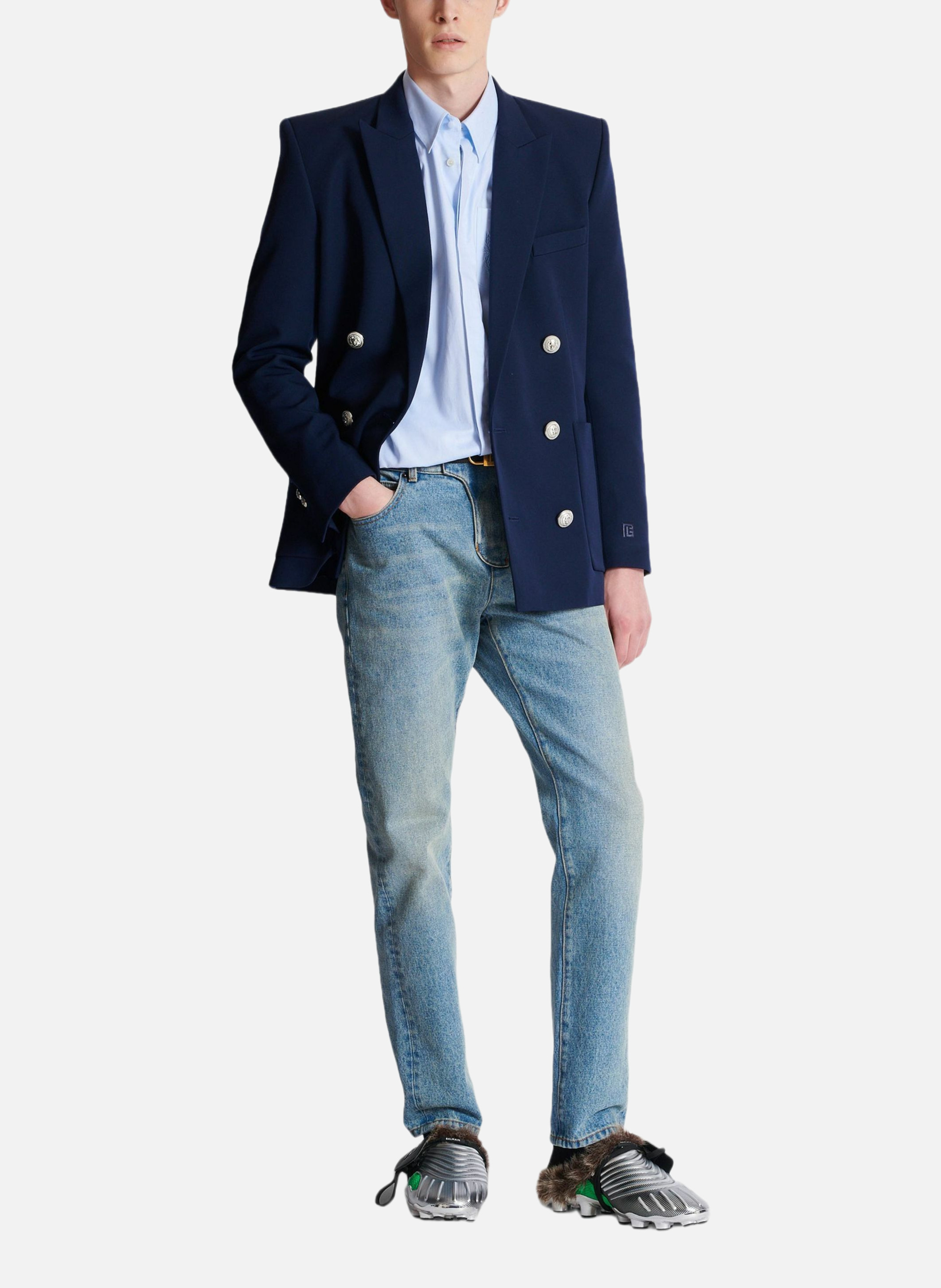 Chemise en coton brodée balmain écusson BALMAIN Bleu