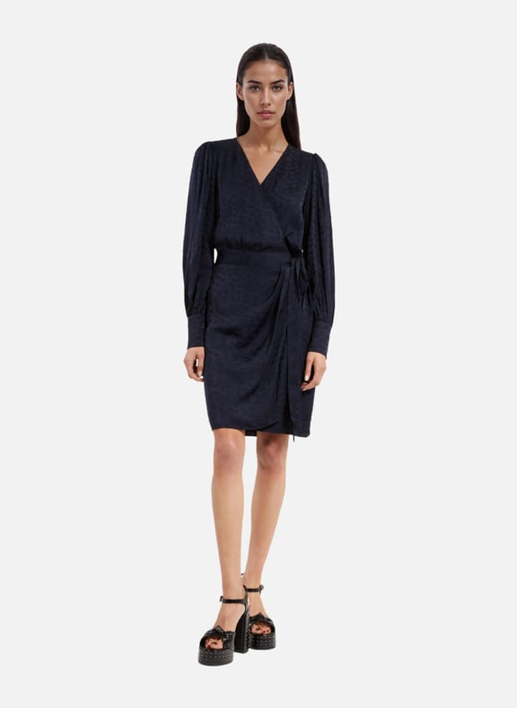Robe courte portefeuille jacquard Bleu by THE KOOPLES THE KOOPLES Robe courte portefeuille jacquard Bleu