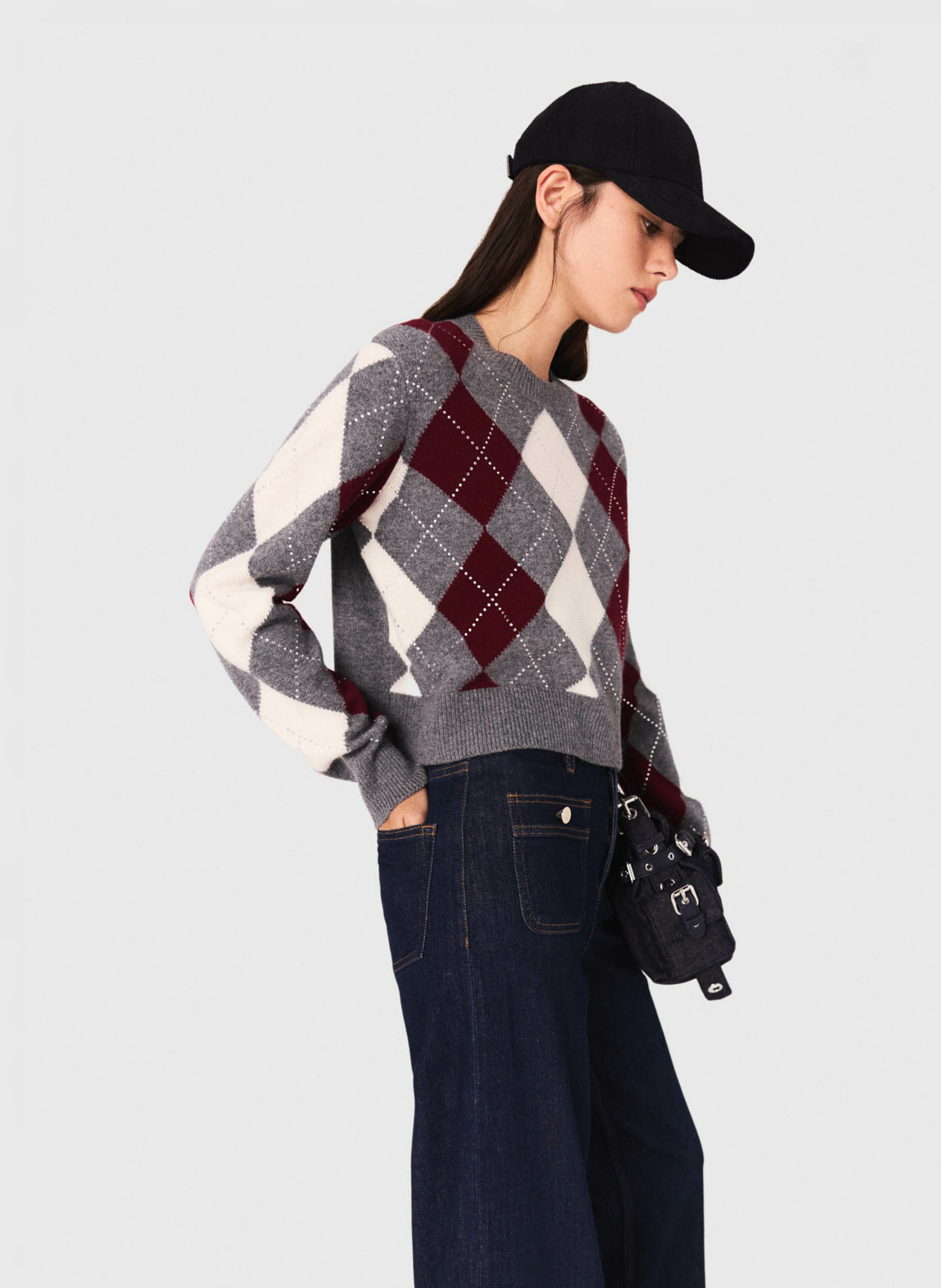 Pull col rond en laine Gris