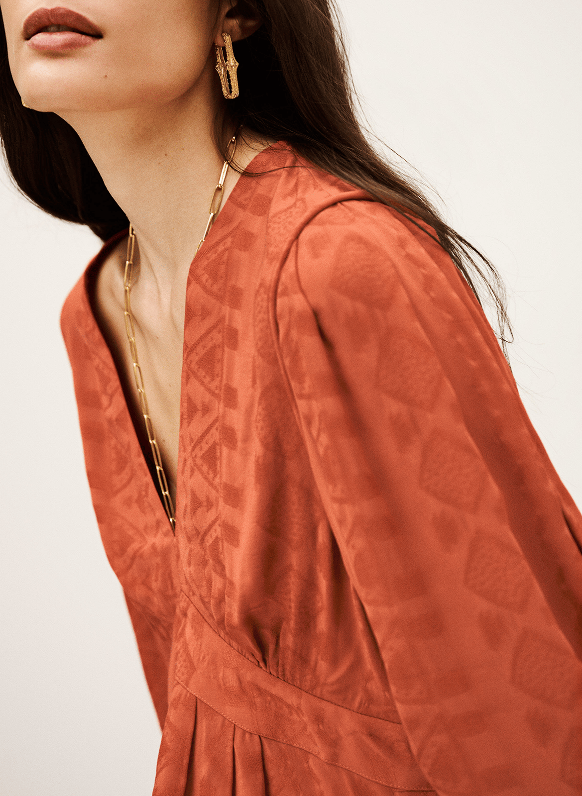 Top col v en jacquard idol Marron