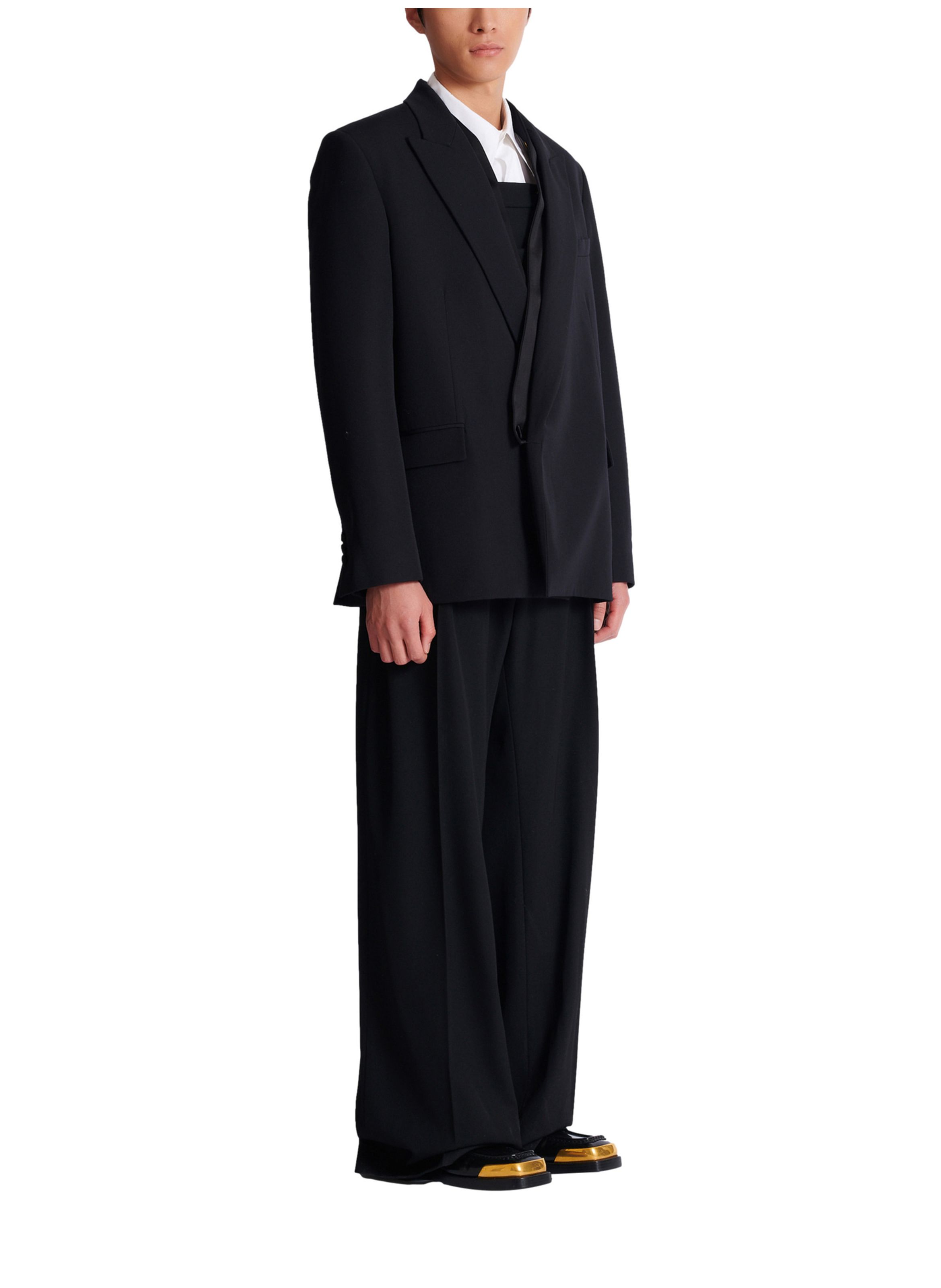 Veste 1 bouton en grain de poudre BALMAIN Noir