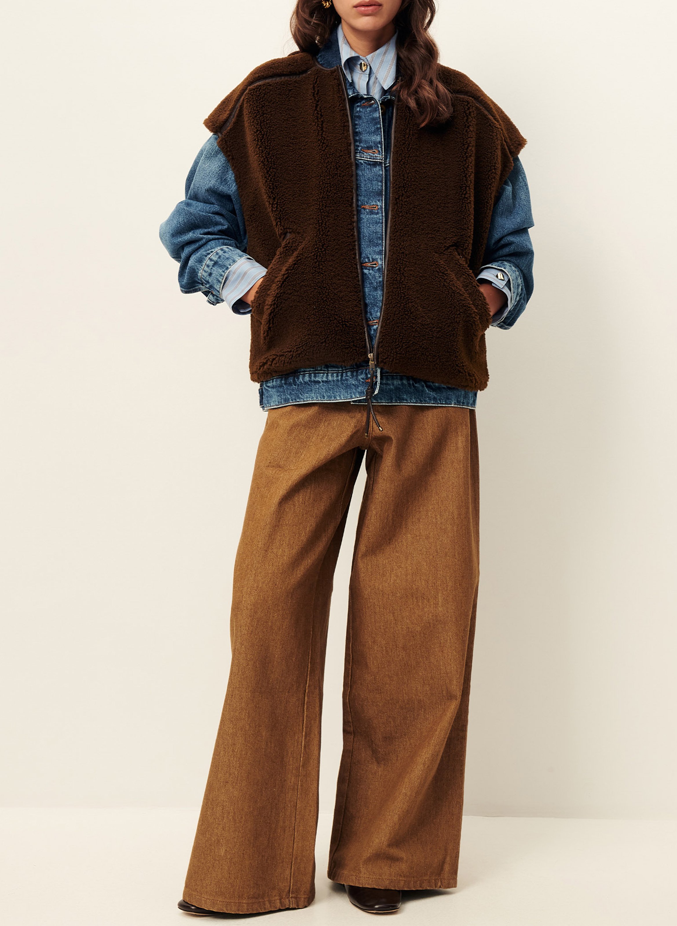 Veste sans manches zippée en fourrure bouclée mounty SESSUN Marron