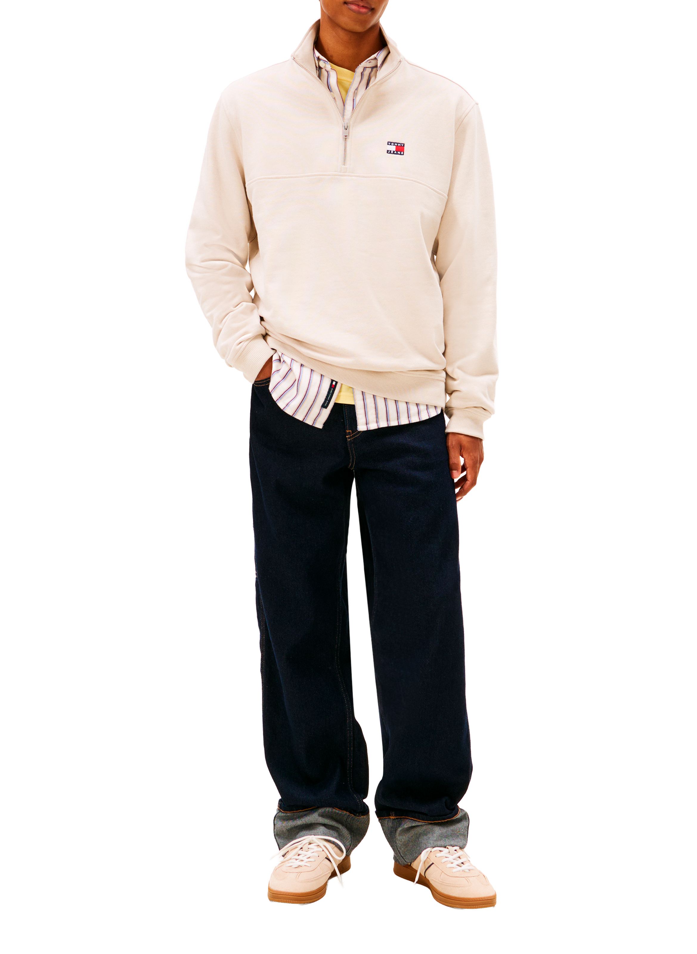 Zip-up high neck sweatshirt with embroidered logo TOMMY HILFIGER Beige