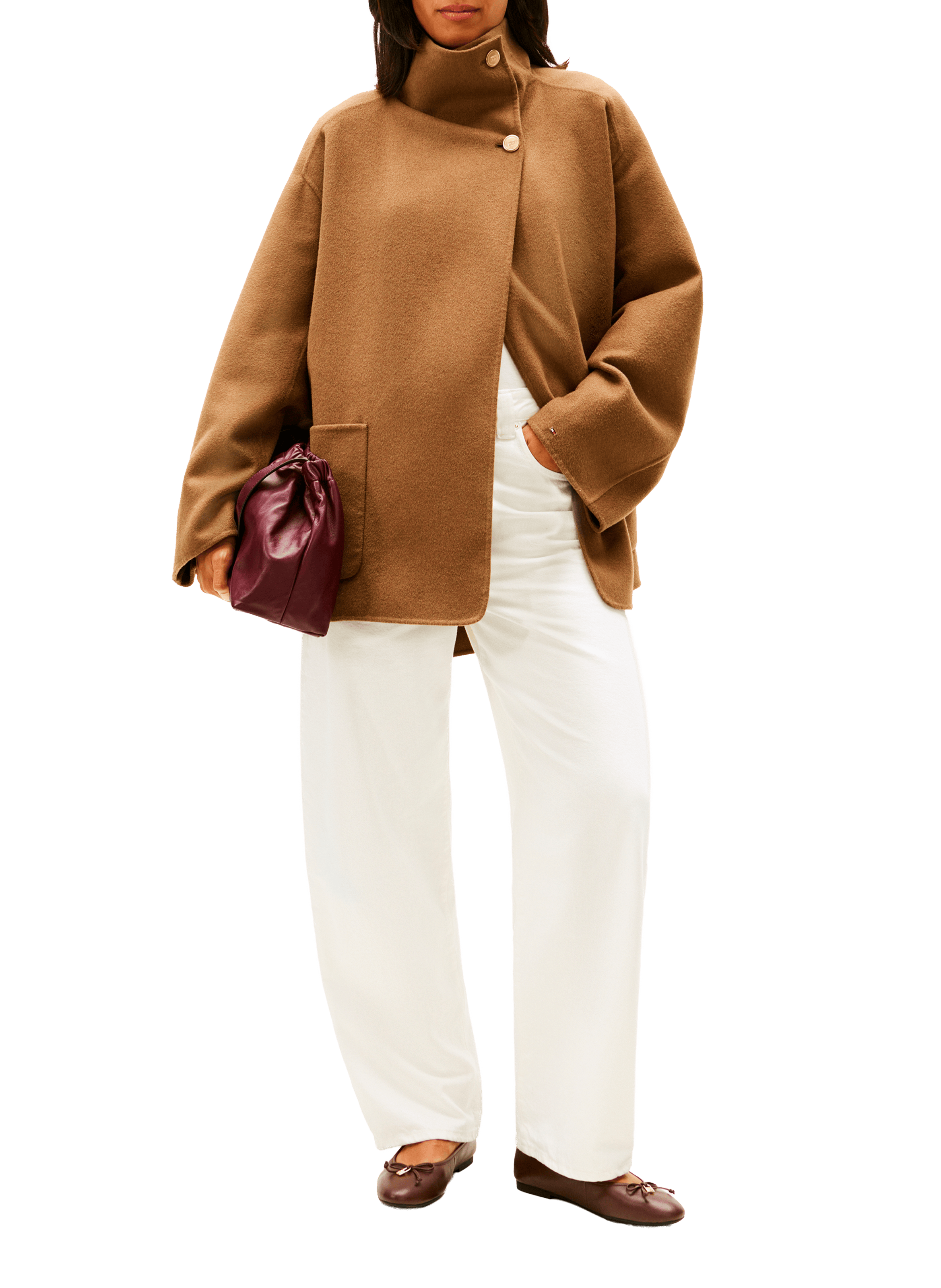 Oversized coat with high collar in mixed wool TOMMY HILFIGER Brown