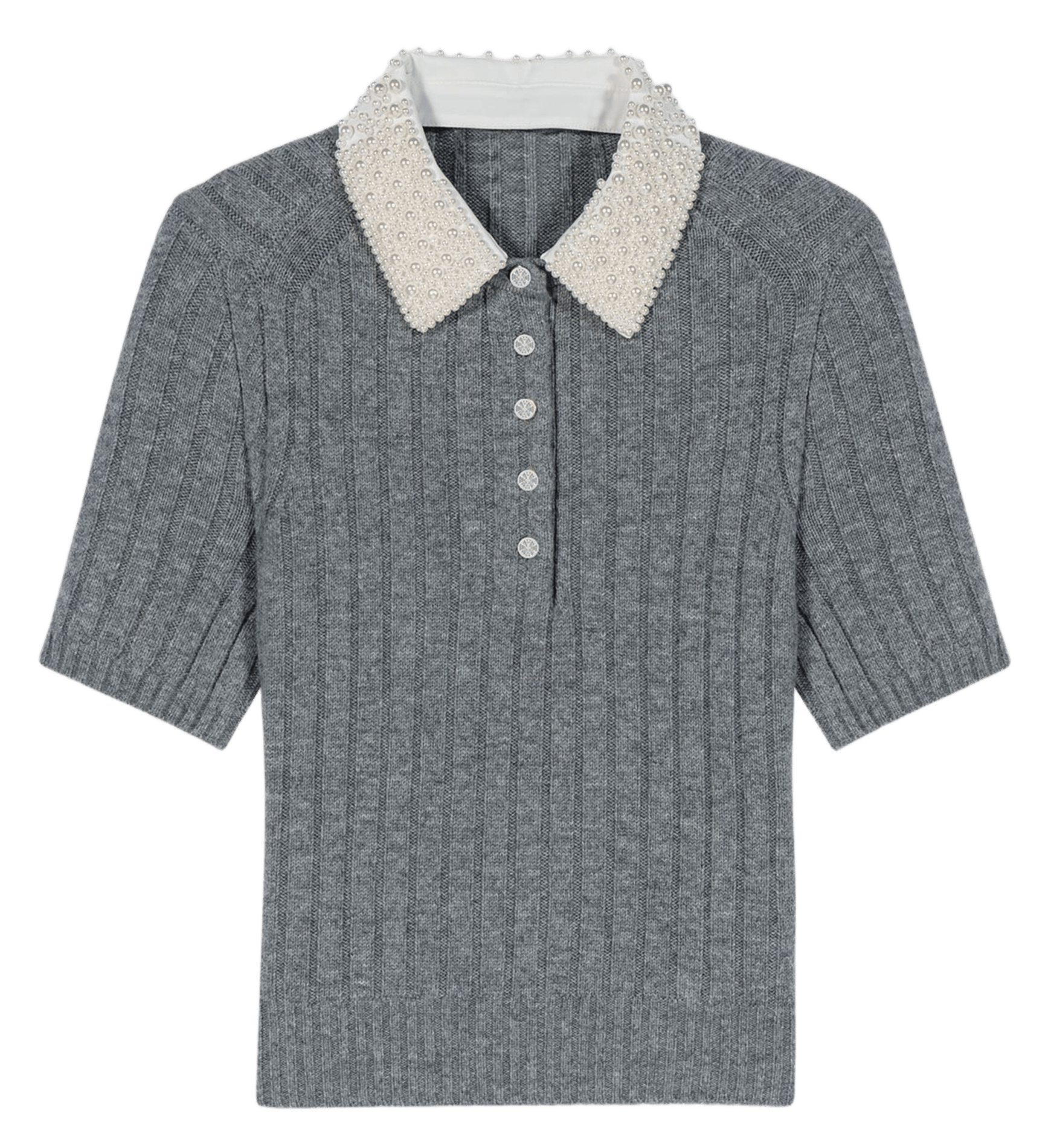 Pull col polo en laine mélangée MAJE Gris