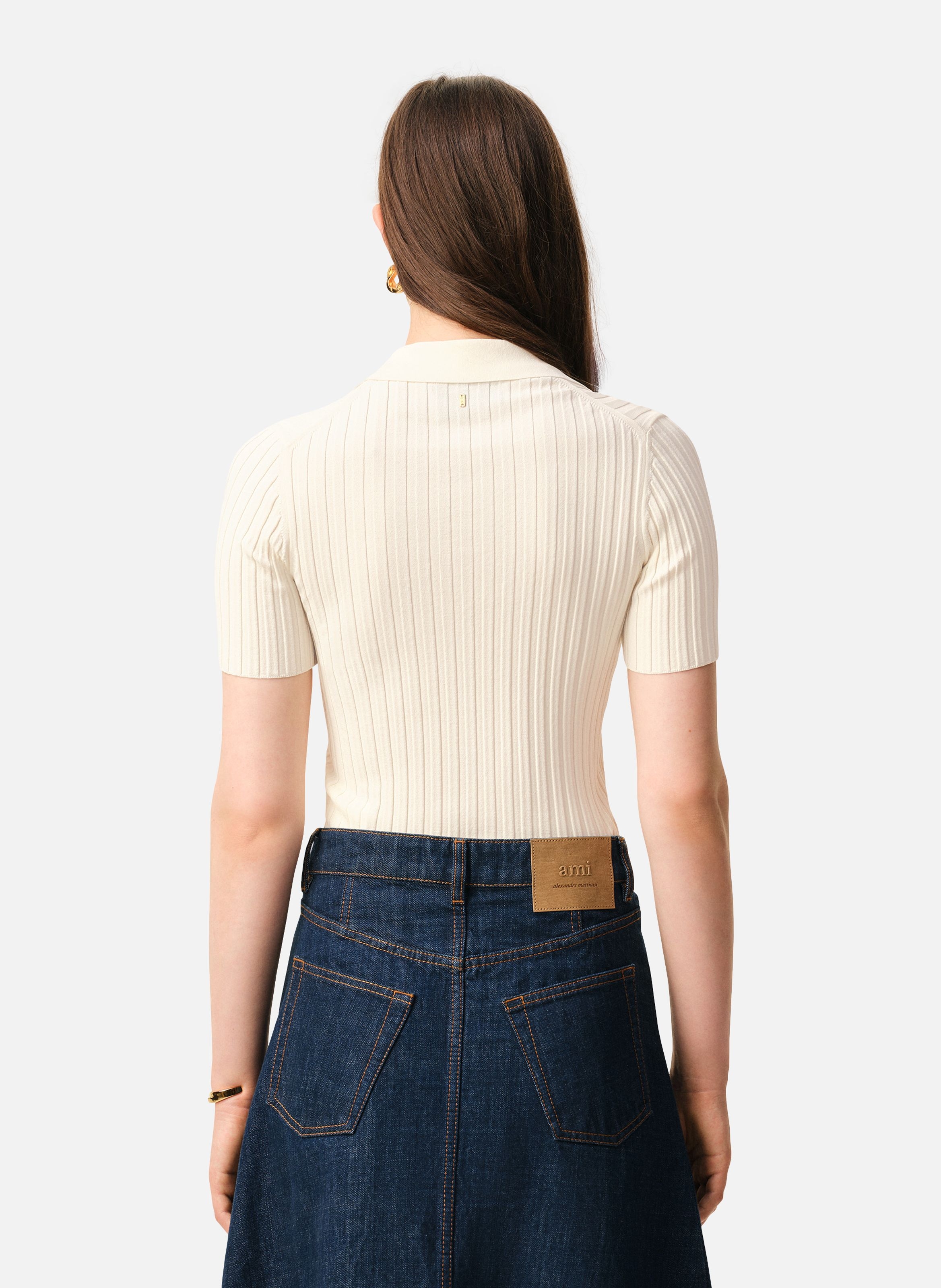 Polo manches courtes en maille AMI PARIS Blanc