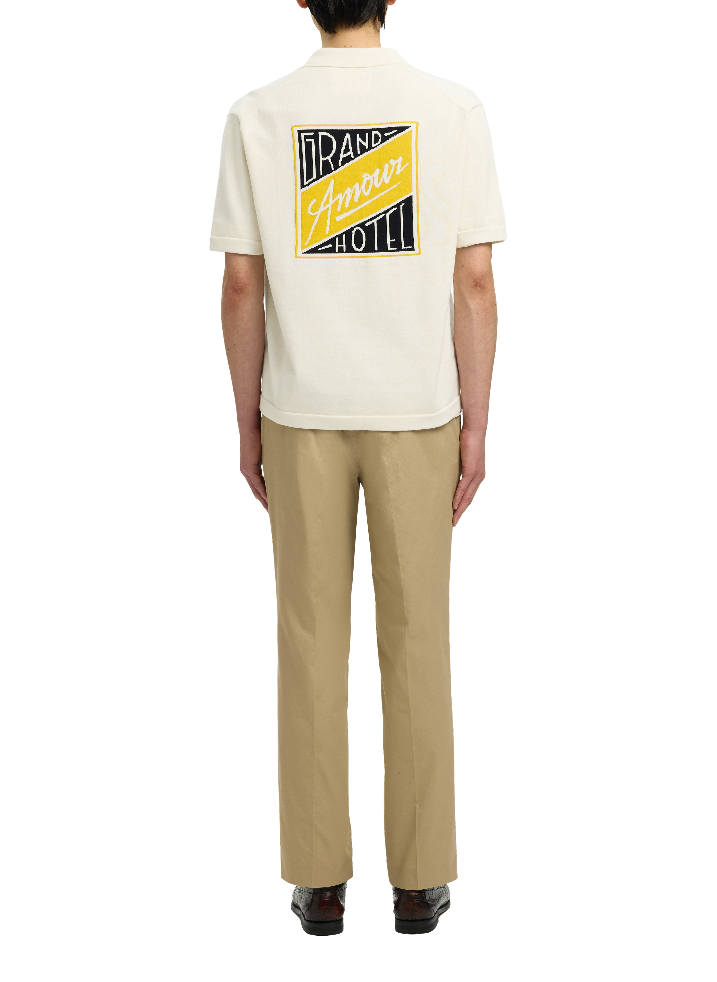 Short-sleeved embroidered cotton shirt SELECTED Beige