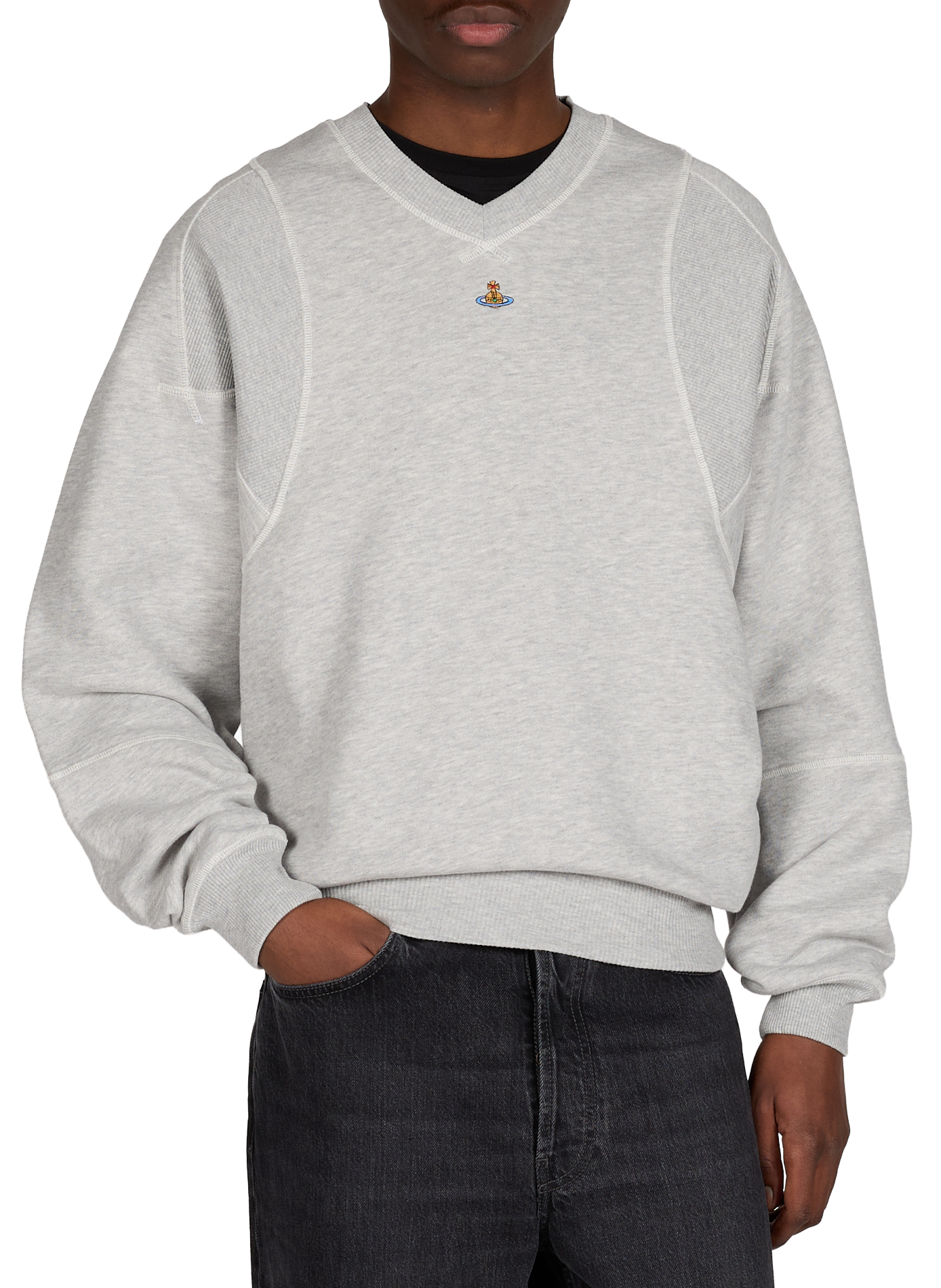 Oversized V-neck cotton sweatshirt VIVIENNE WESTWOOD Grey