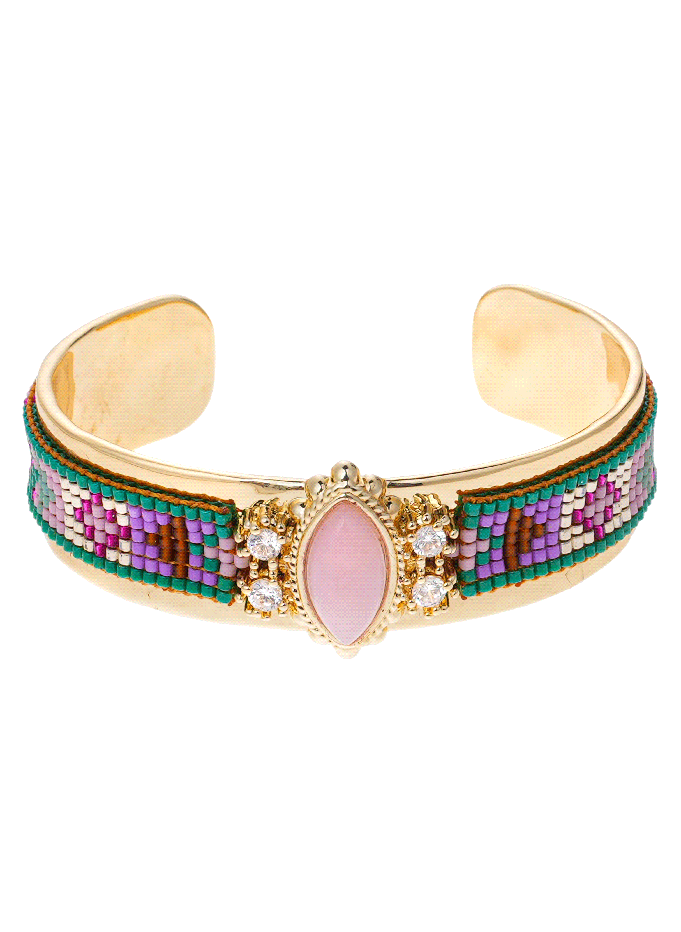 Bracelet jonc perles tissées cabochon central IZMYRE HIPANEMA Rose