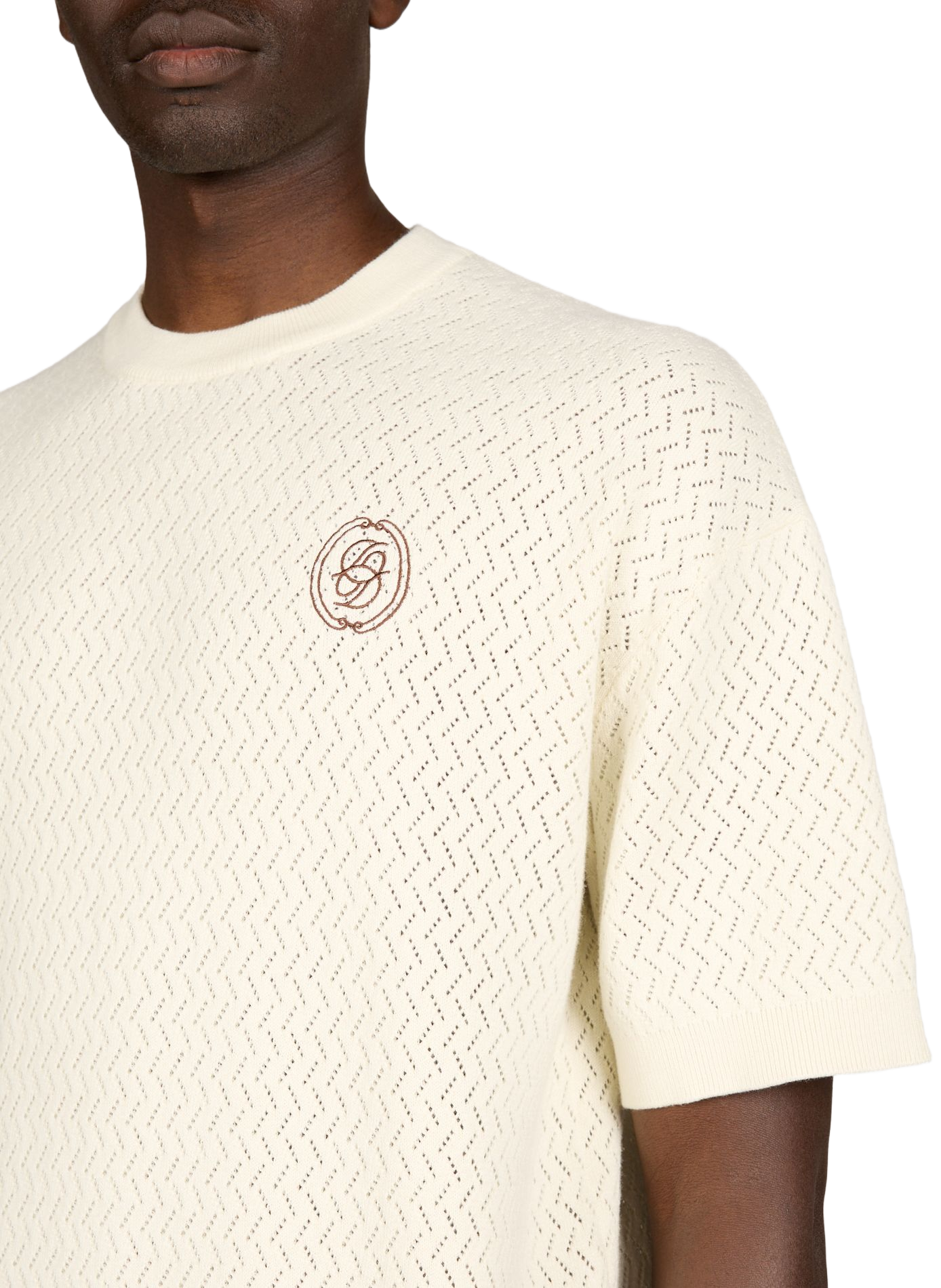 T-shirt mailles col rond en coton DROLE DE MONSIEUR Beige