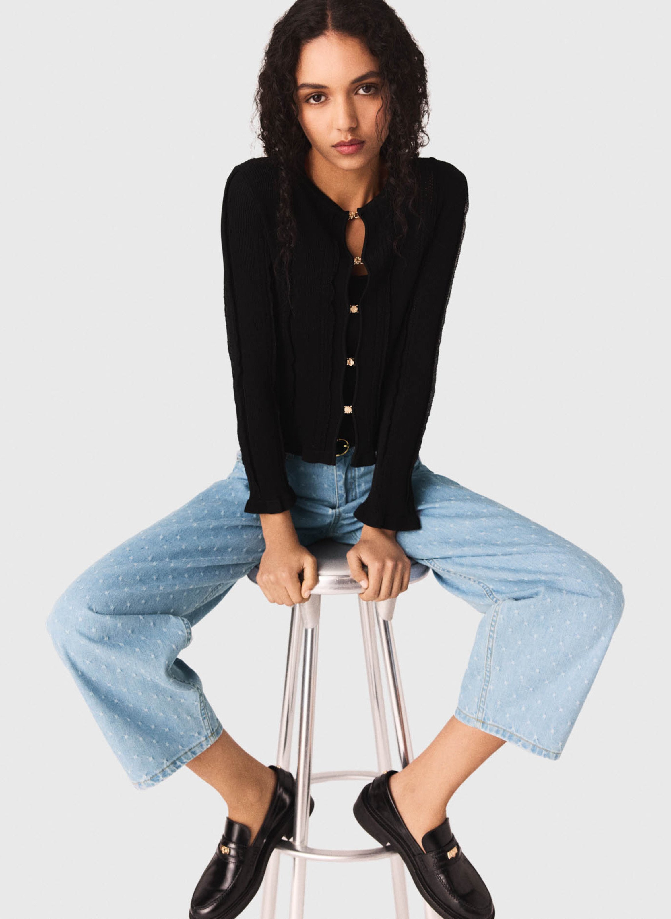 Cardigan droit col rond en maille ajourée MAJE Noir
