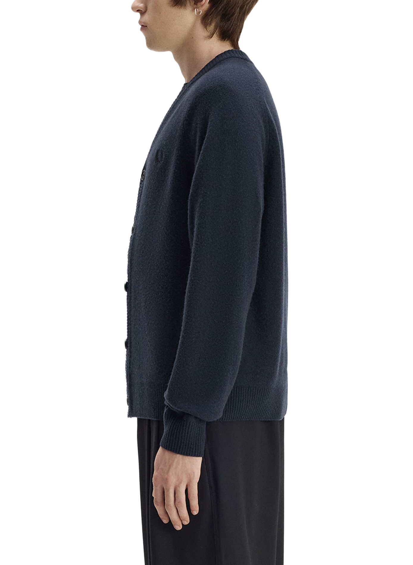 Gerade geschnittene Strickjacke mit V-Ausschnitt aus Wolle FRED PERRY Blau