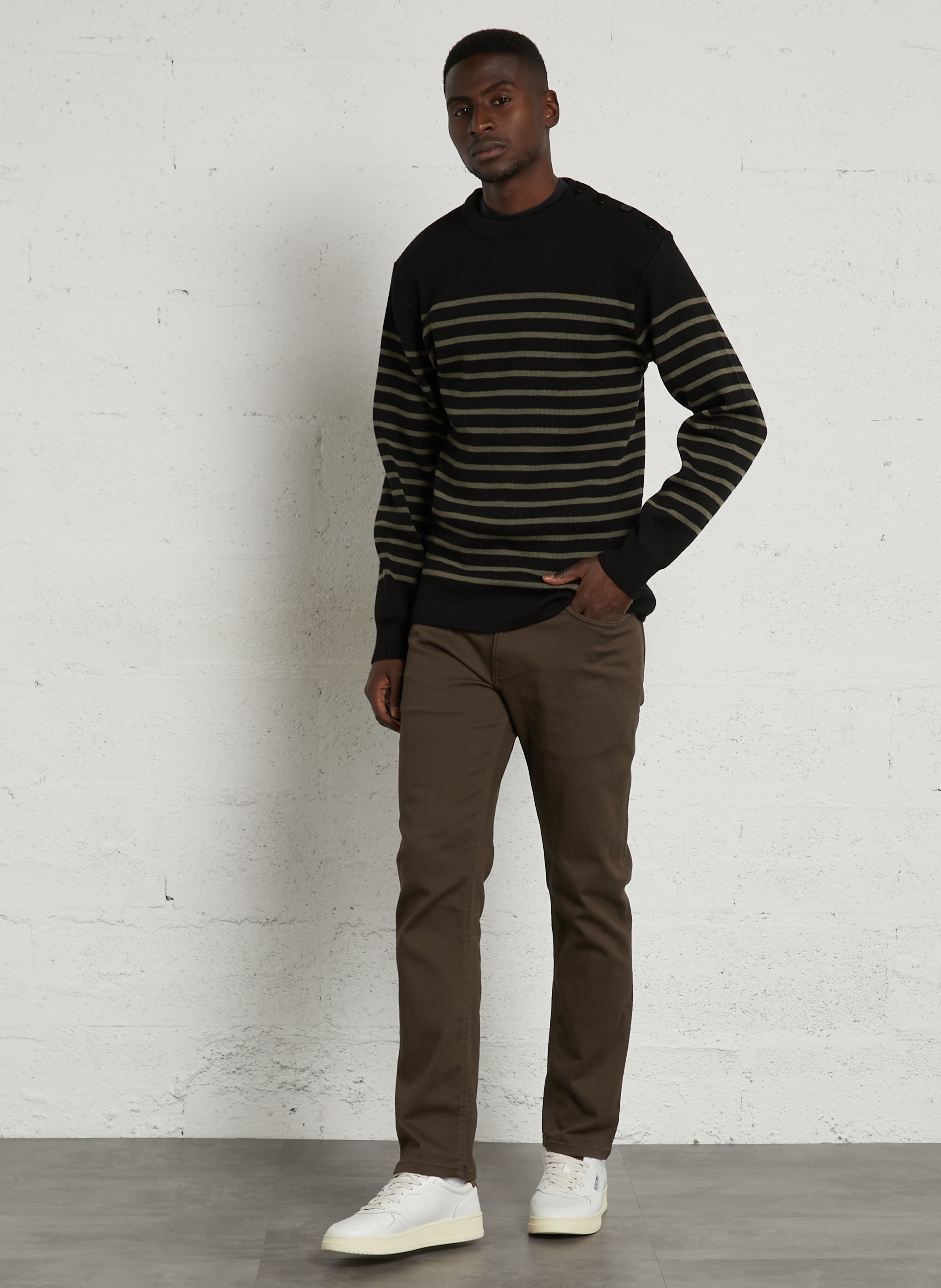 Pull col rond regular-fit en laine ARMOR-LUX Noir
