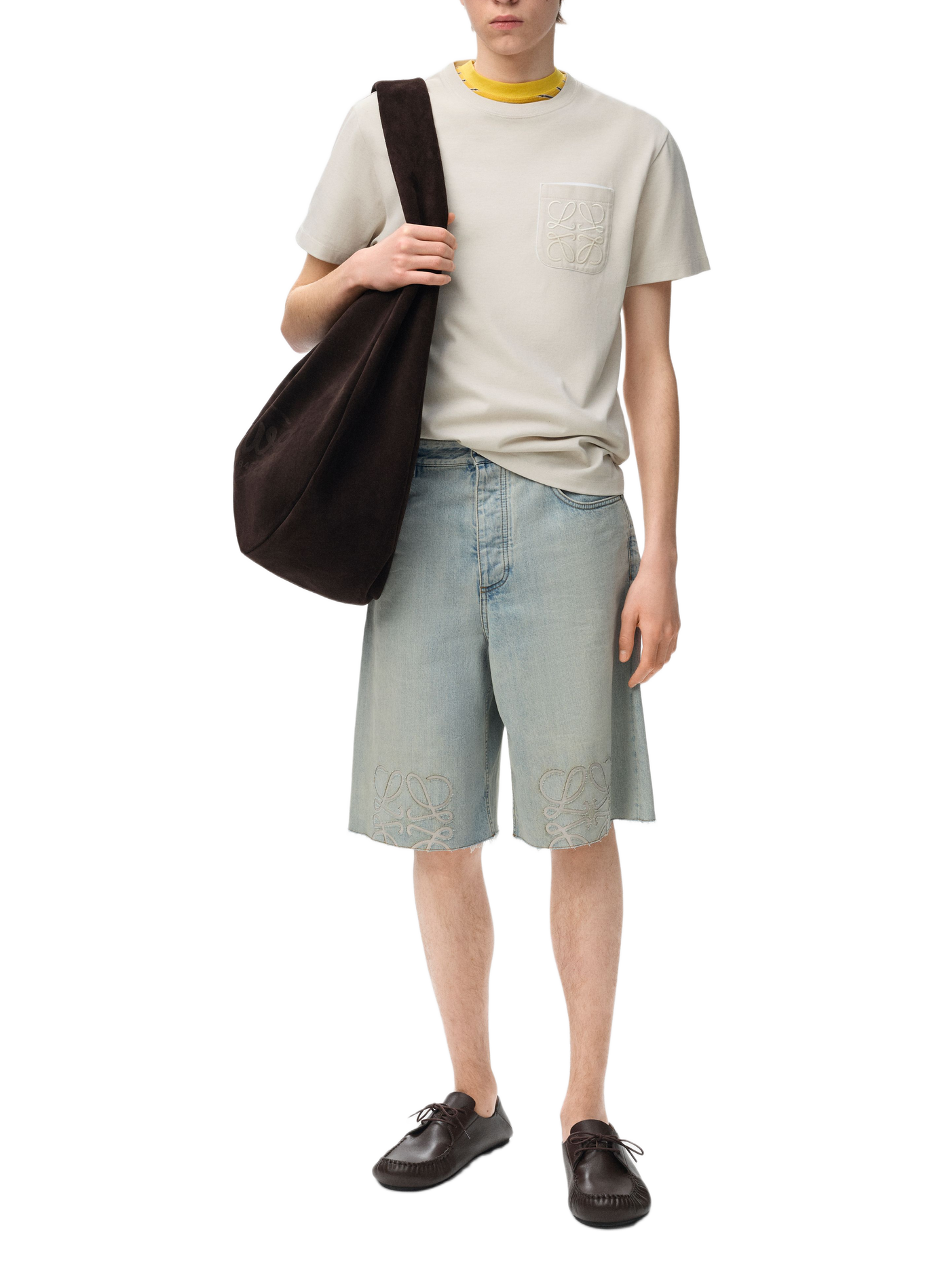 T-shirt à logo brodé en coton mélangé LOEWE Beige