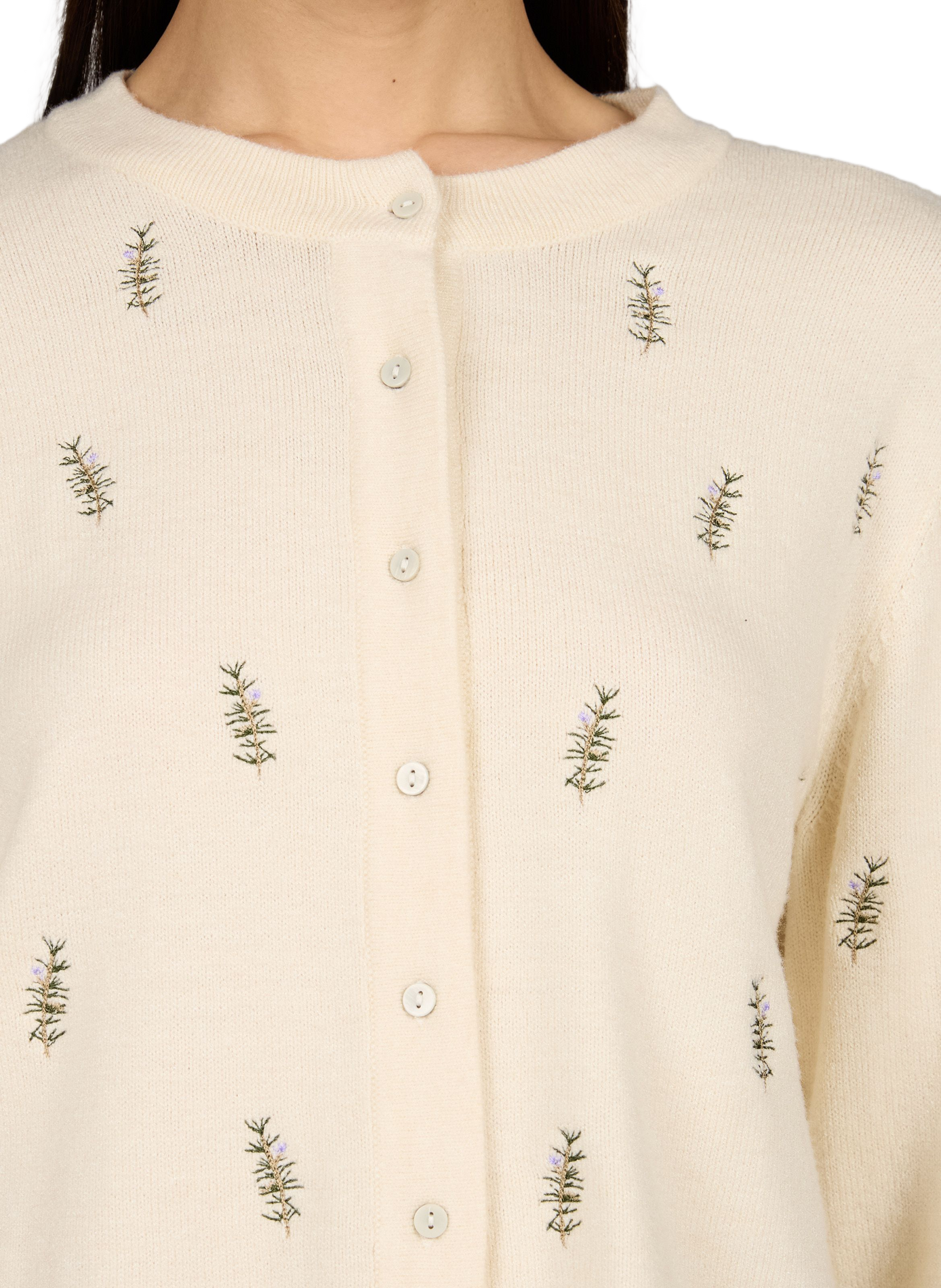 Gerade geschnittene Strickjacke mit Knöpfen und Rundhalsausschnitt OBJECT Beige