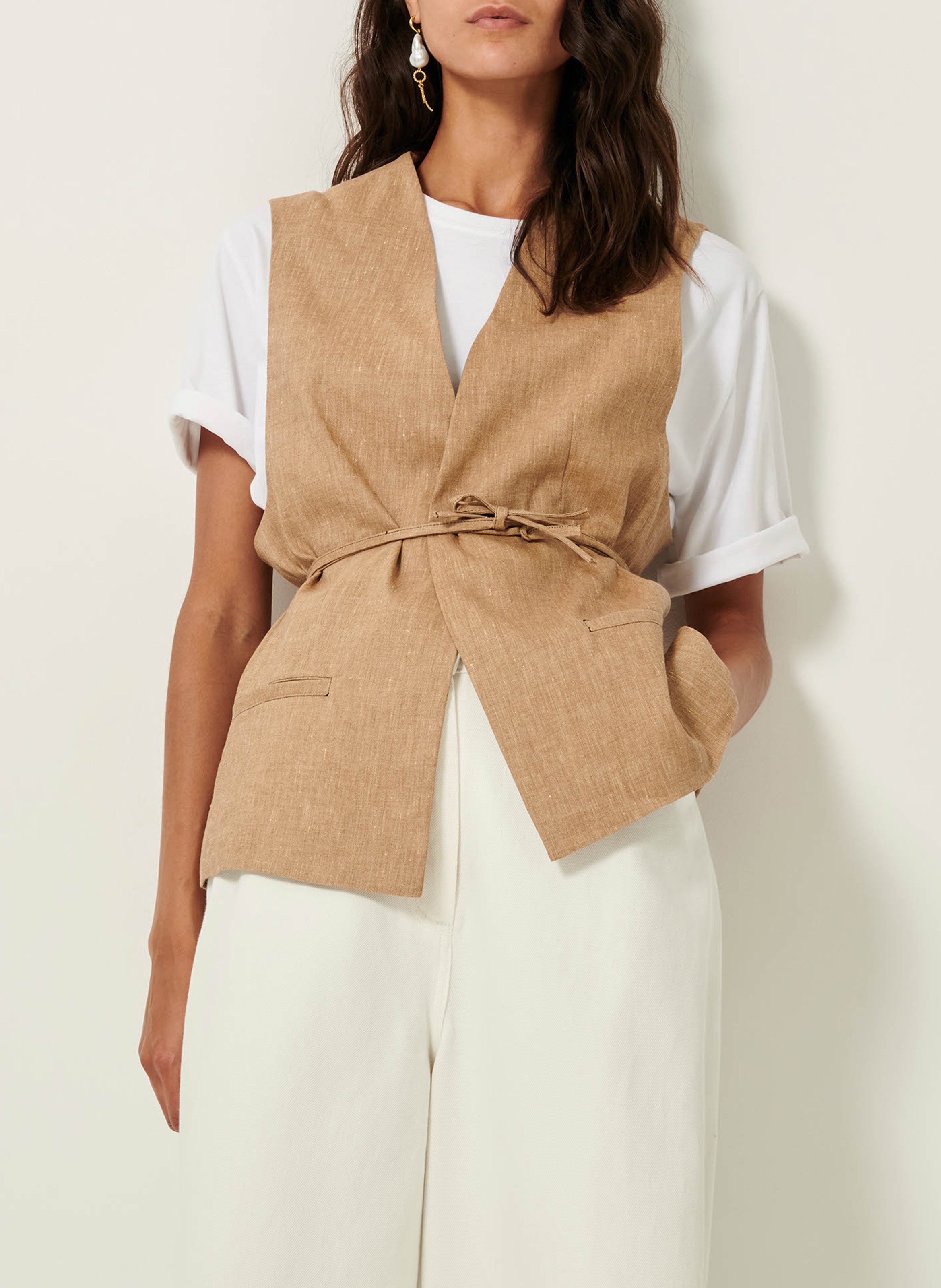 Veste tailleur droite en lin mélangé marcello SESSUN Beige