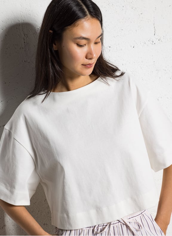 Tee-shirt col bateau en coton bio davina Blanc by SOEUR SOEUR Tee-shirt col bateau en coton bio davina Blanc