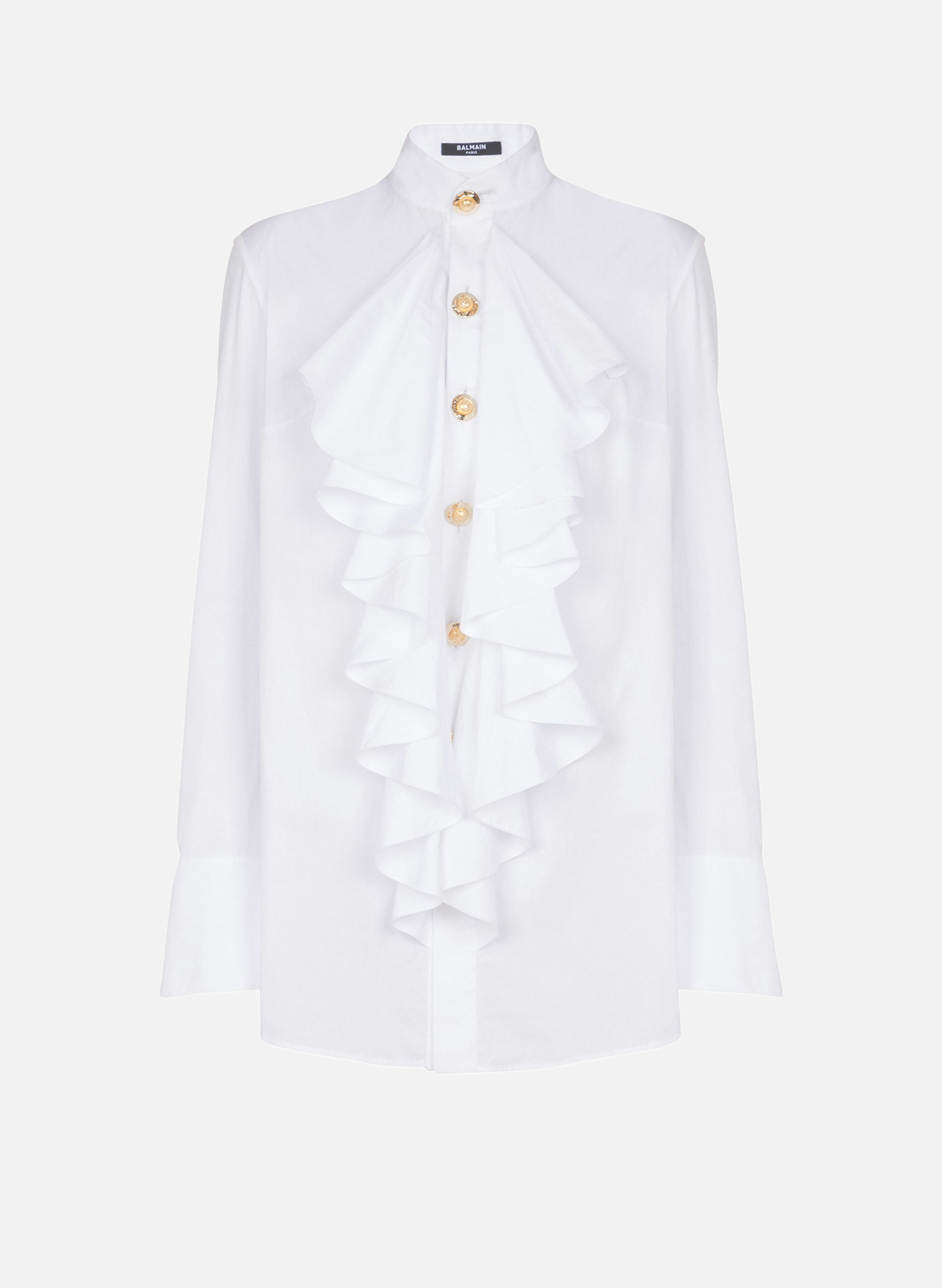 Chemise en popeline à volants BALMAIN Blanc