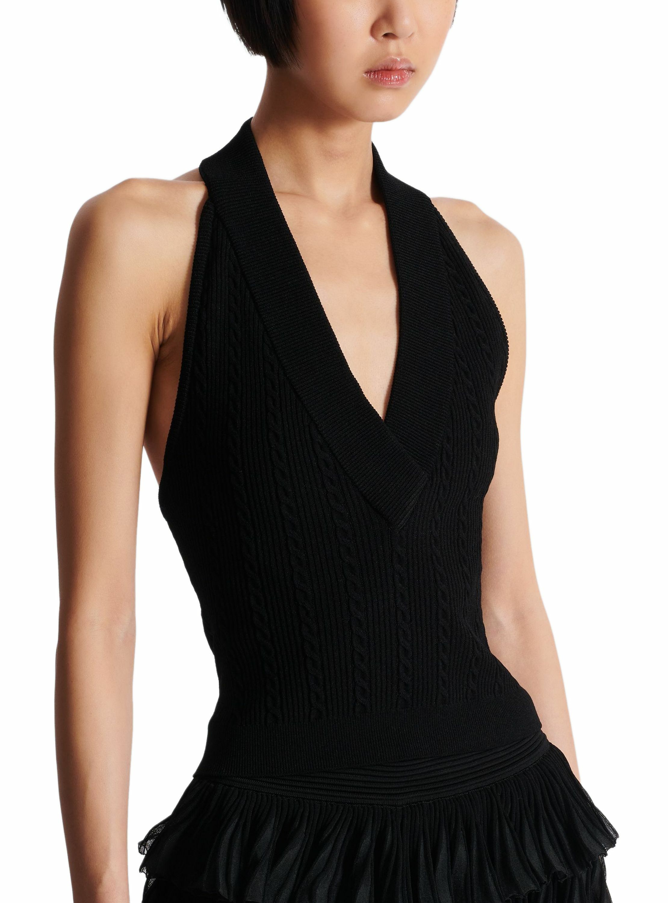 Top dos-nu en maille torsadée BALMAIN Noir