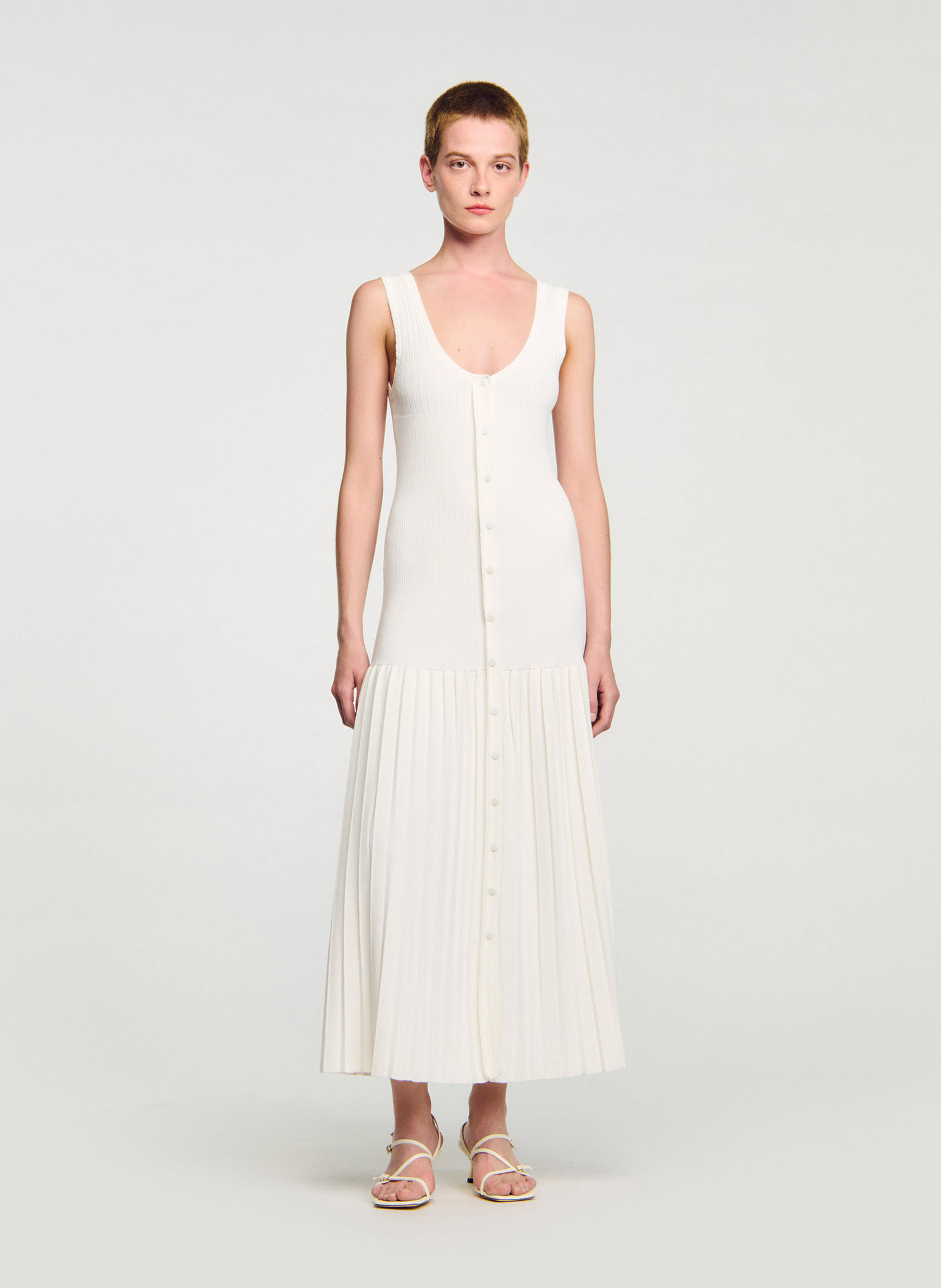 Robe longue ajustée à bretelles SANDRO Blanc