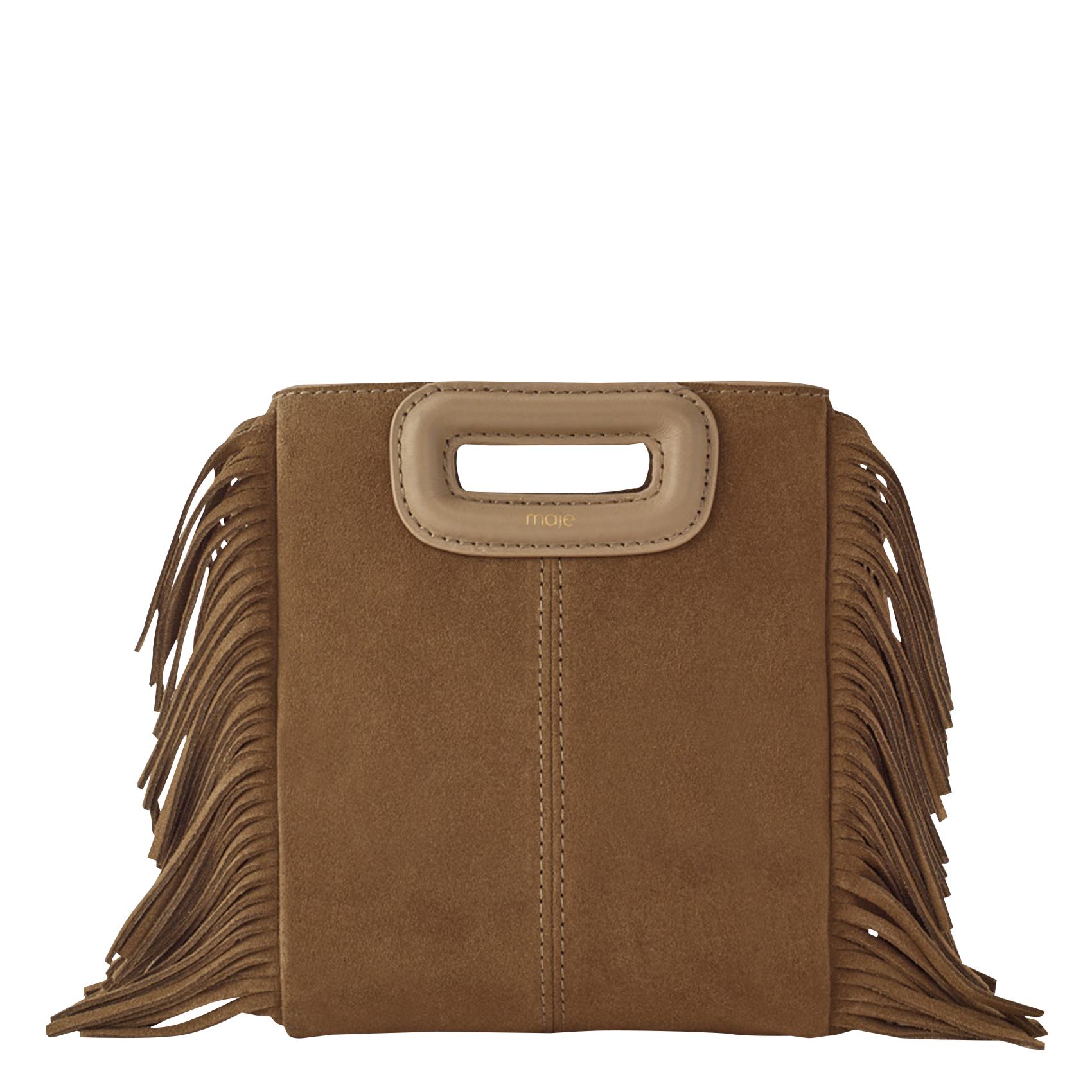 Sac bandoulière à franges en cuir velours m mini MAJE Marron