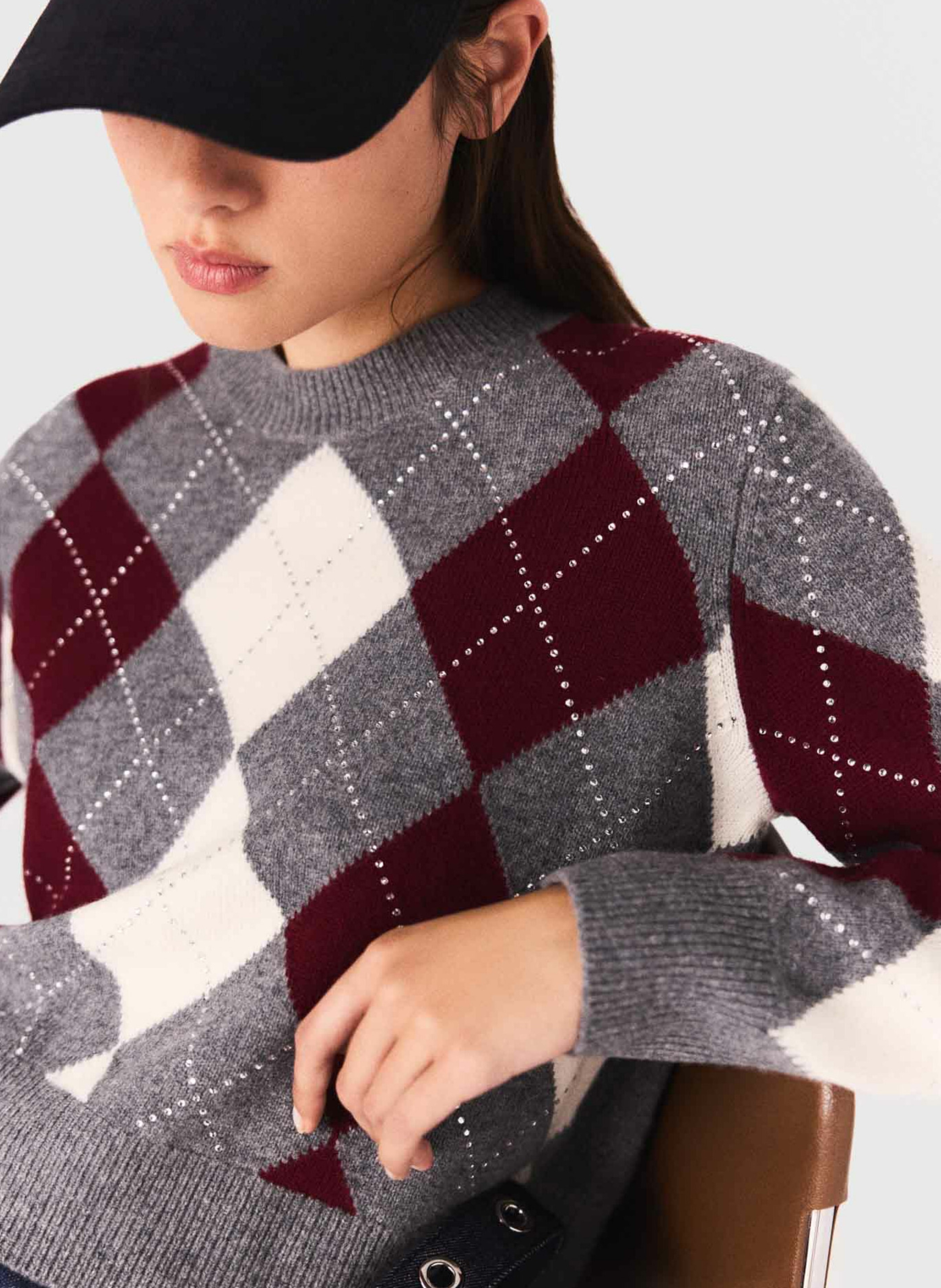 Pull col rond en laine Gris