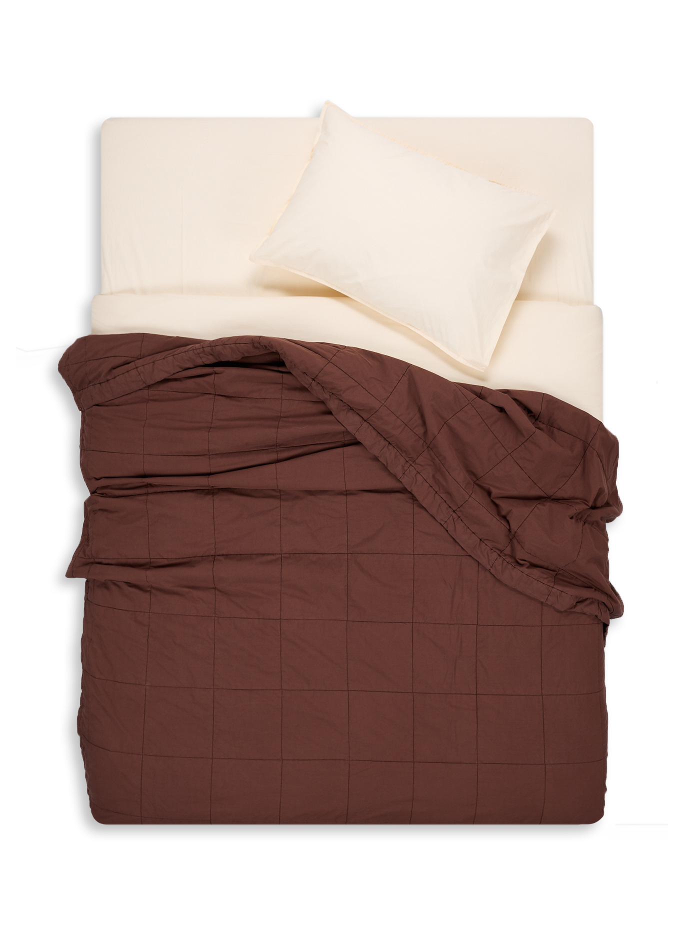 Couvre-lit à carreaux en percale de coton AU PRINTEMPS PARIS Marron