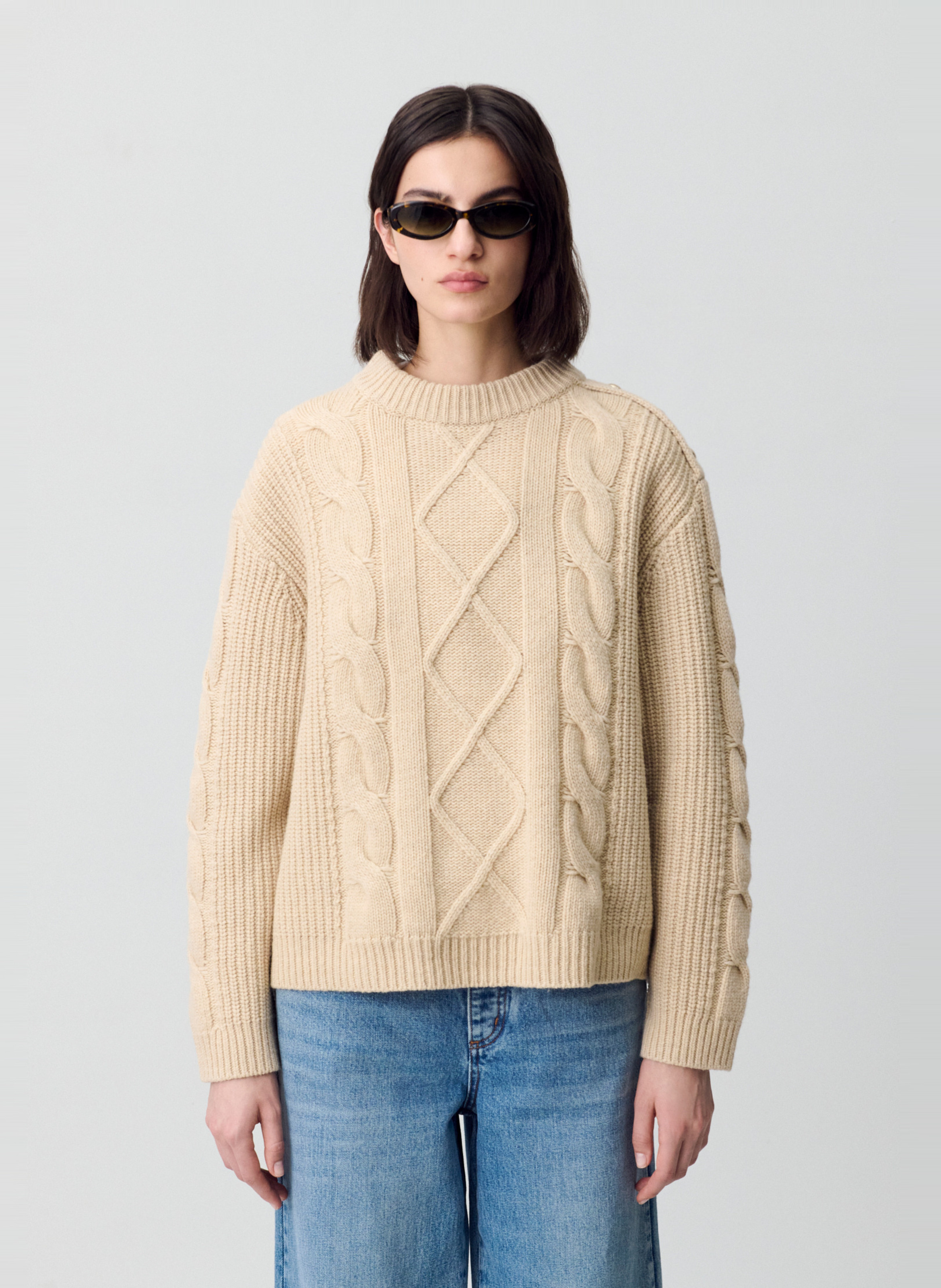 Pull oversize col rond en laine mélangée mekky CLAUDIE PIERLOT Beige