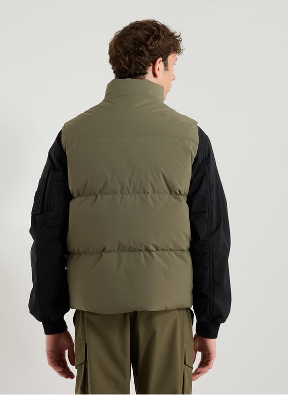 Sleeveless high-neck puffer vest | Khaki by GERTRUDE ET GASTON Sleeveless high-neck puffer vest Khaki