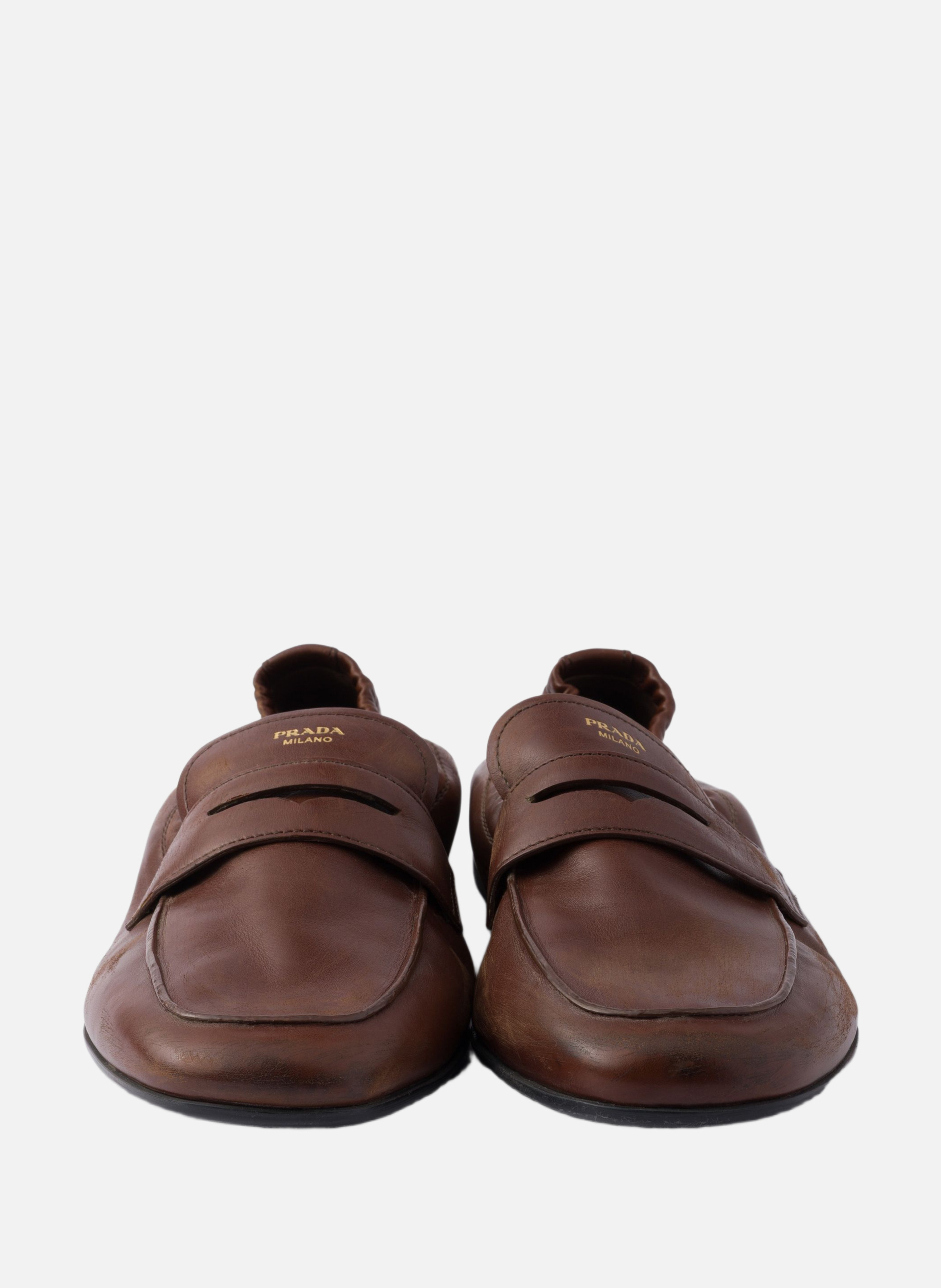 Mocassins shuffle en cuir effet vieilli PRADA Marron